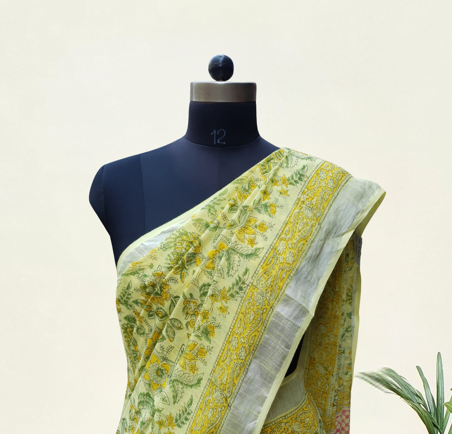Lemon Yellow HBP Linen Saree LNHB-0001