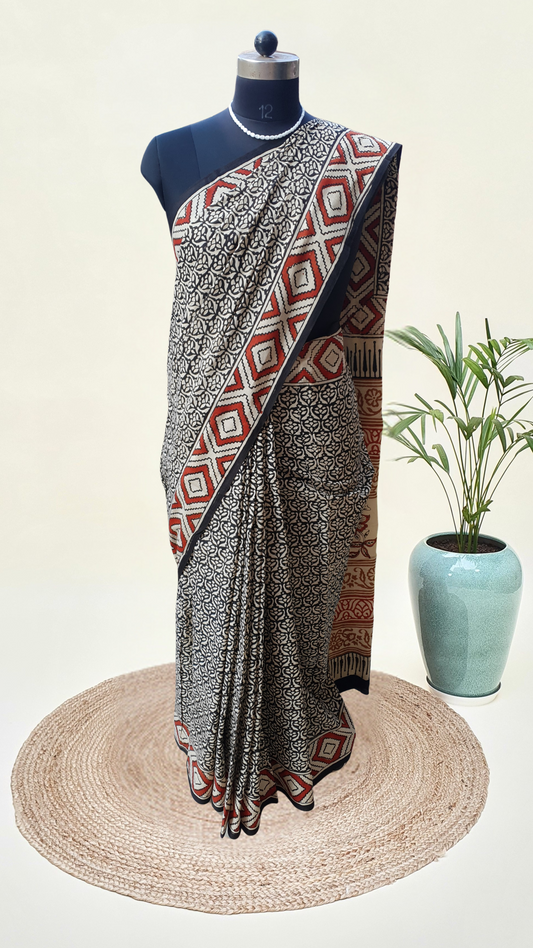 Black & Beige HBP Mul Cotton Saree MCHB-0003