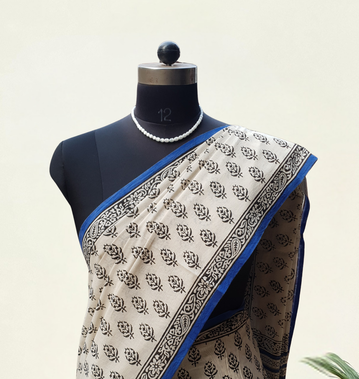 Beige & Blue HBP Mul Cotton Saree MCHB-0023