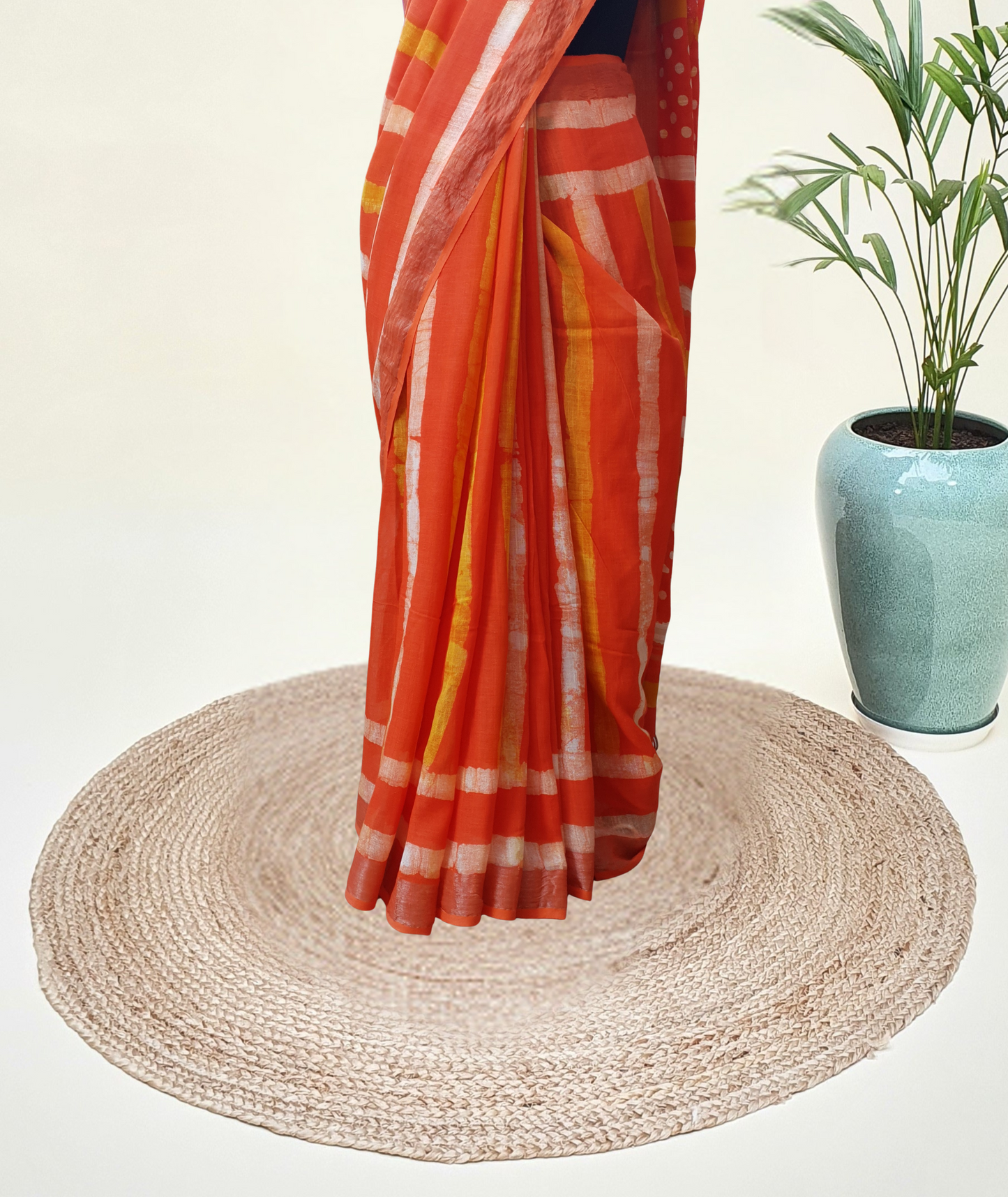 Resolute Orange HBP Linen Saree LNHB-0009