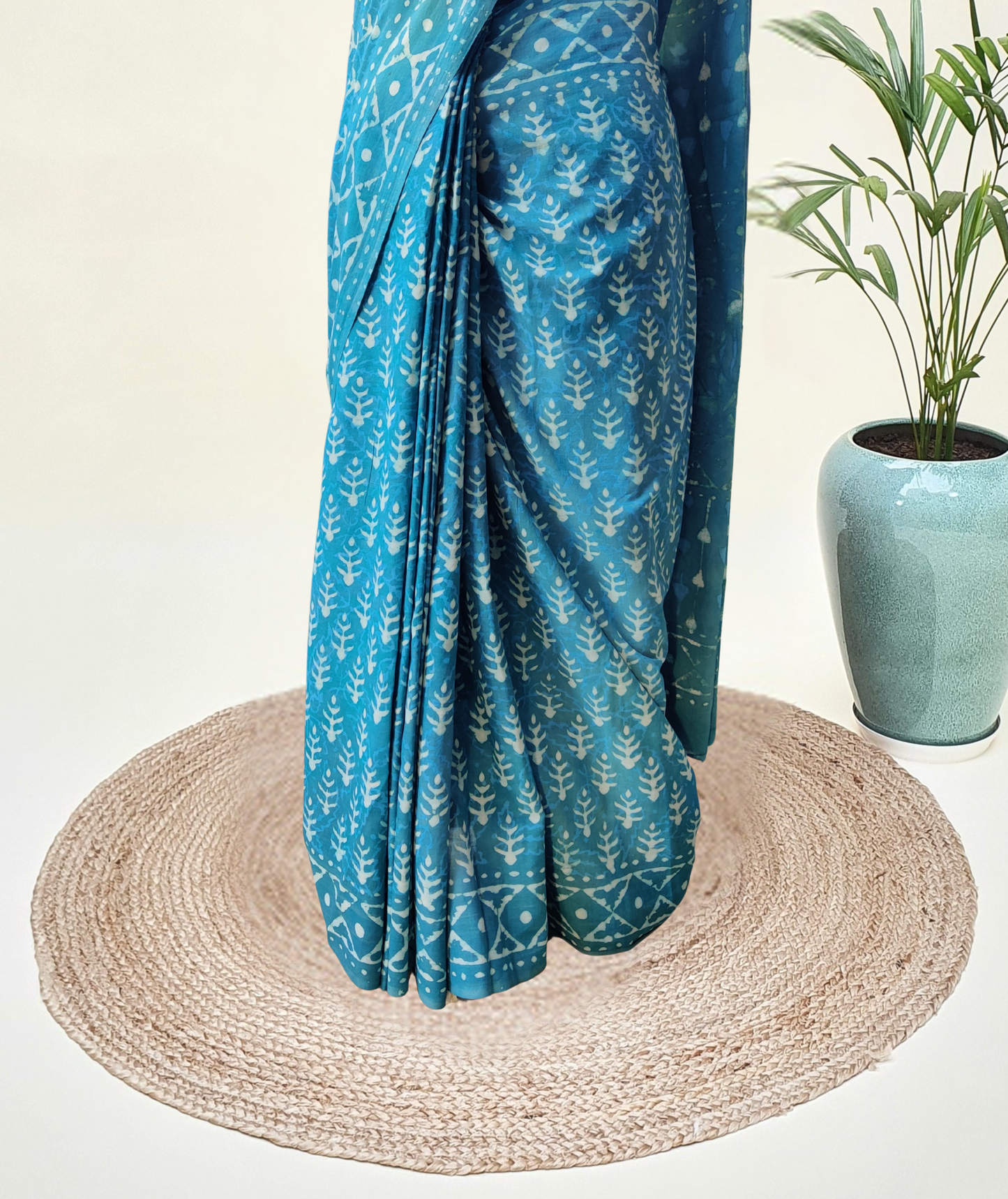 Teal Blue HBP Mul Cotton Saree MCHB-0014