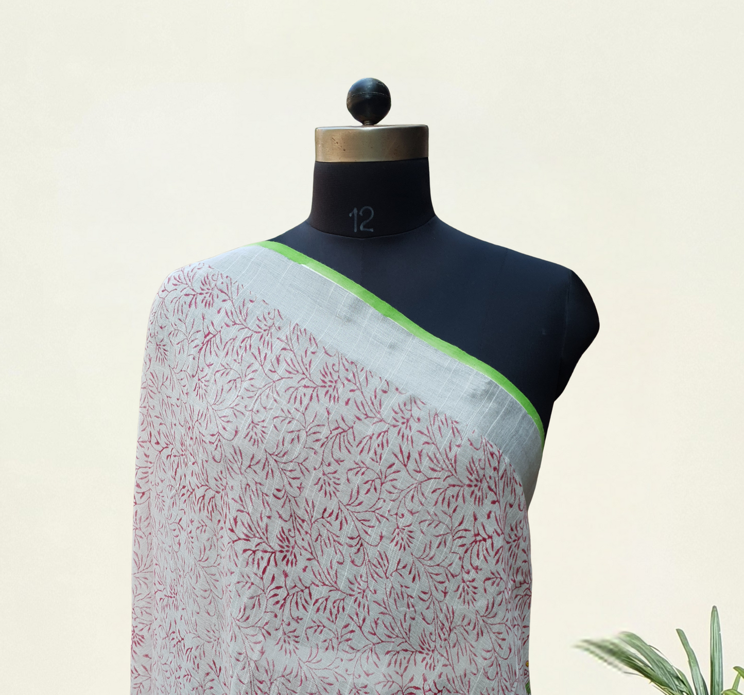 Parrot Green & Yellow HBP Linen Saree LNHB-0004