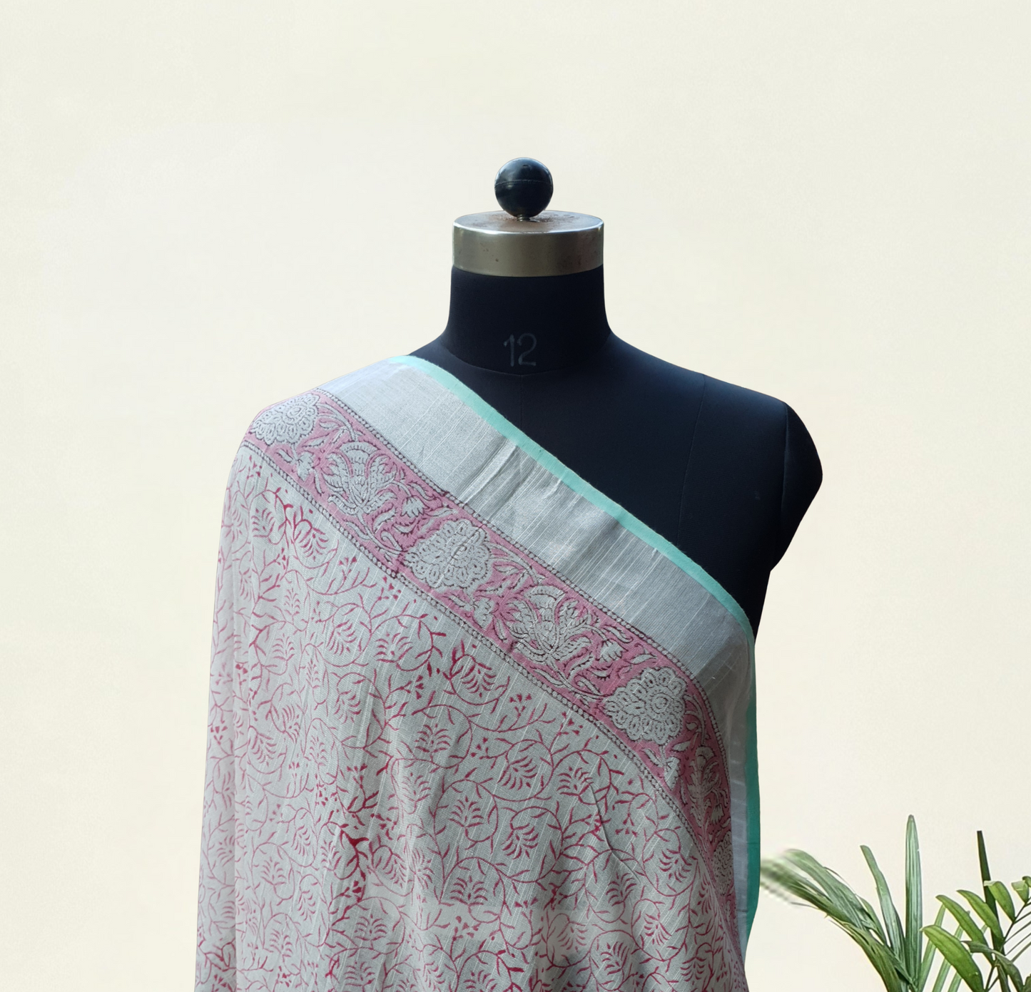 Sea Green & Pink HBP Linen Saree LNHB-0007