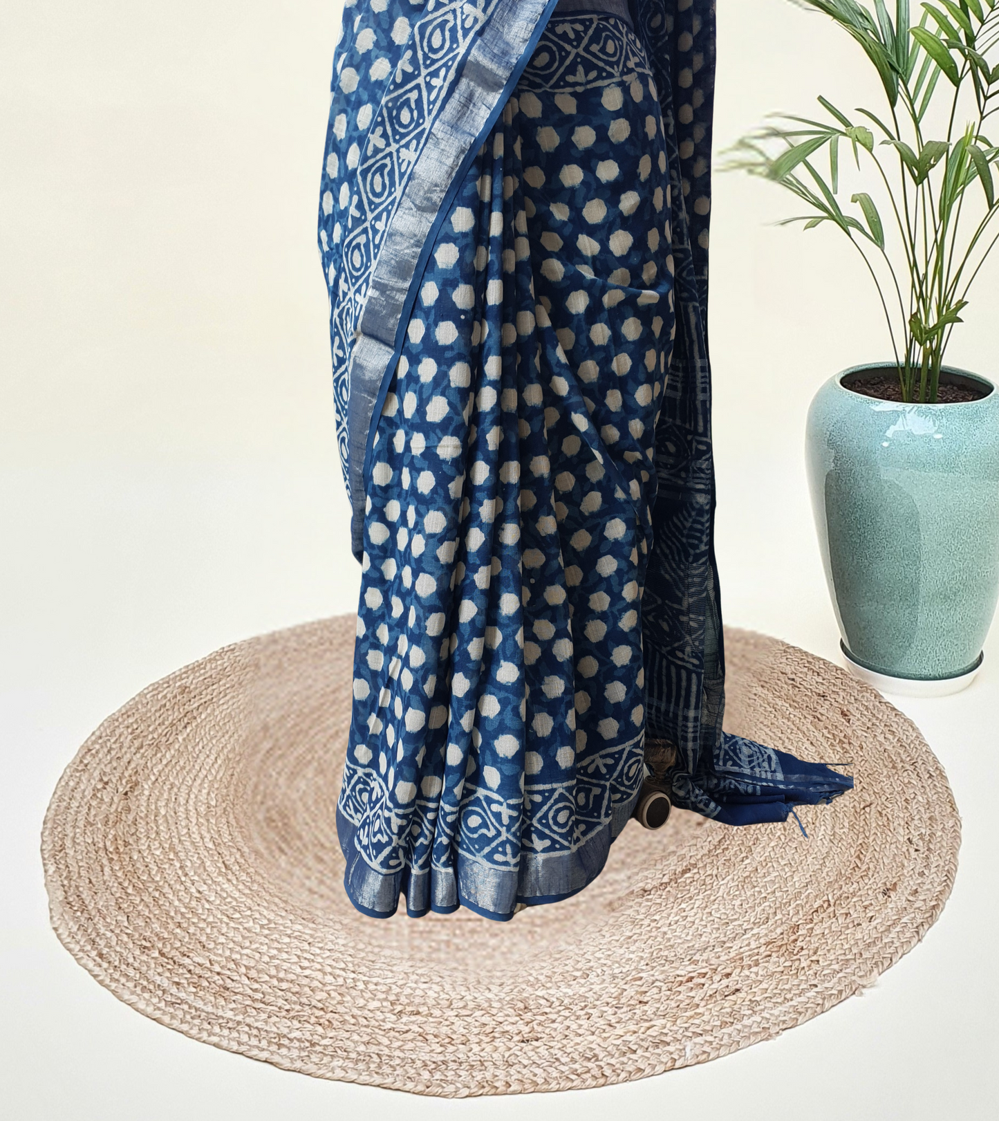 Indigo HBP Linen Saree LNHB-0006