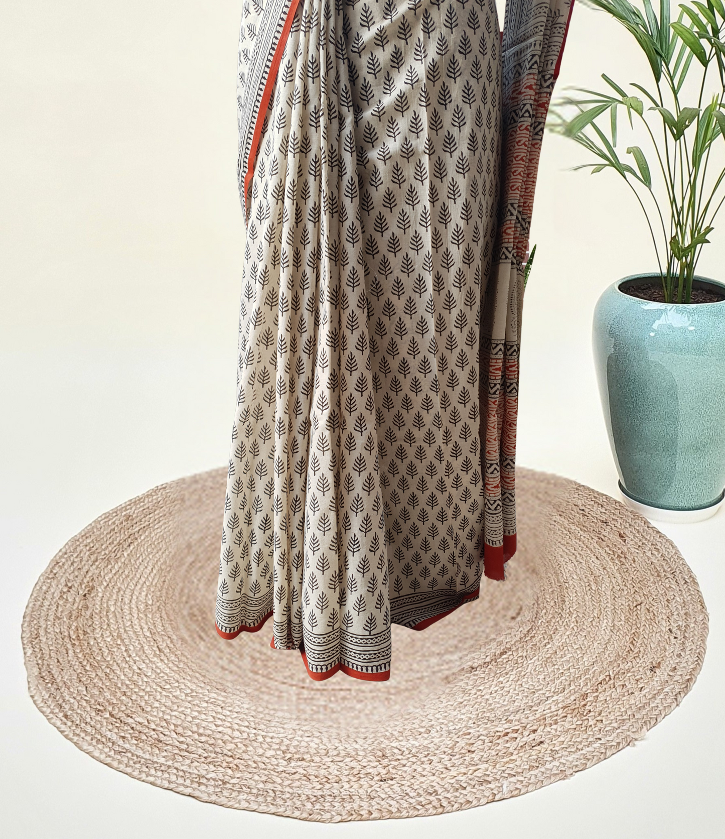 British Beige HBP Mul Cotton Saree MCHB-0022