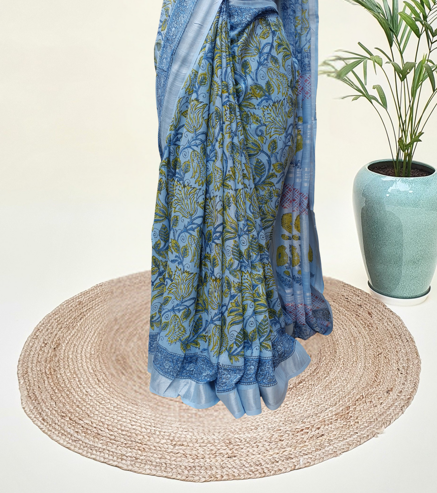 Ice Blue HBP Linen Saree LNHB-0002