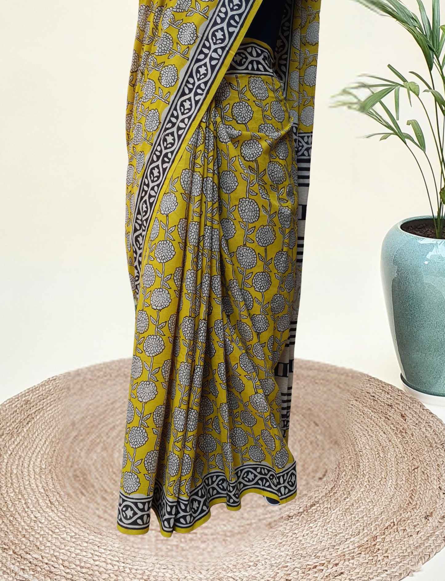Yellow HBP Mul Cotton Saree MCHB-0001
