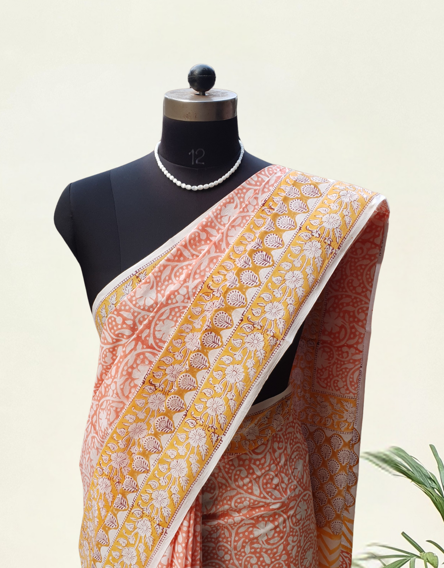 Peach HBP Mul Cotton Saree MCHB-0017