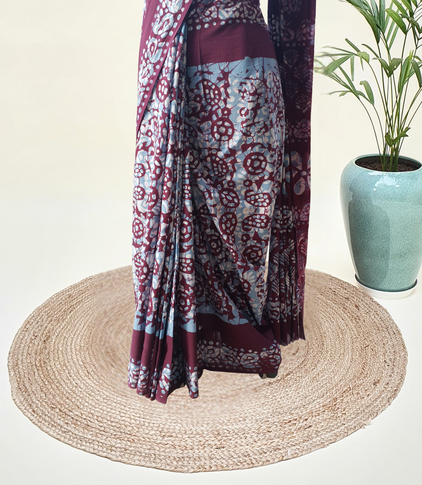 Wine & Blue HBP Mul Cotton Saree MCHB-0019