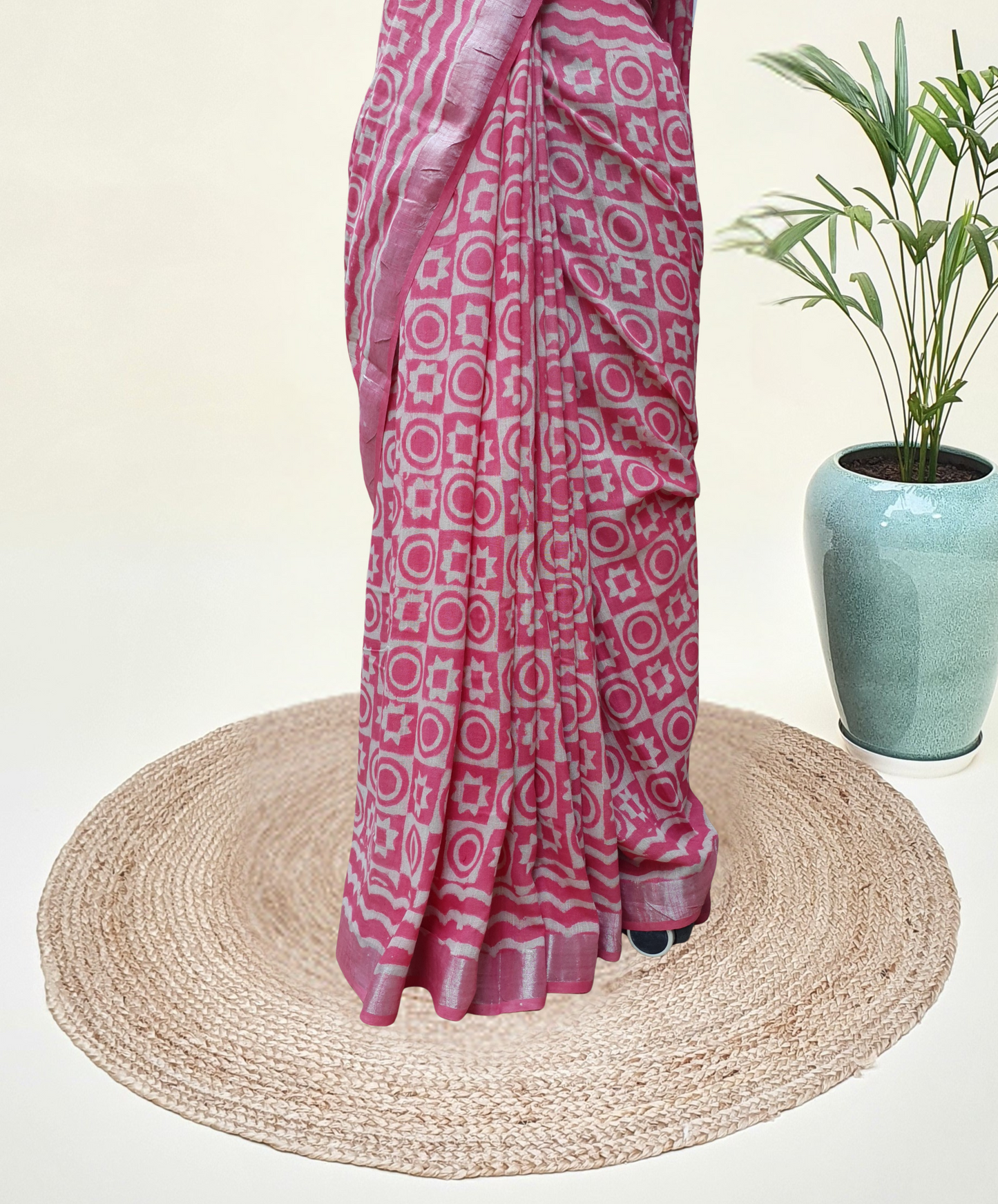 Pink HBP Linen Saree LNHB-0003