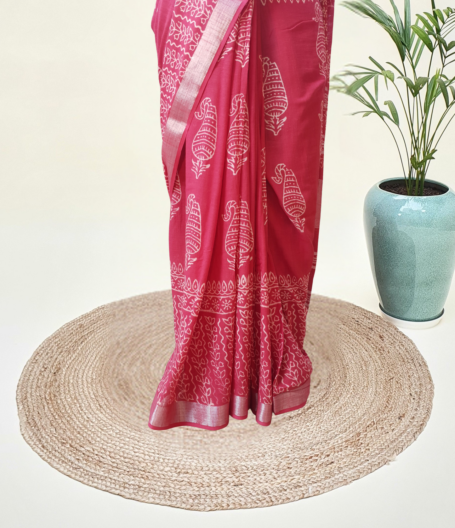 Red HBP Linen Saree LNHB-0008