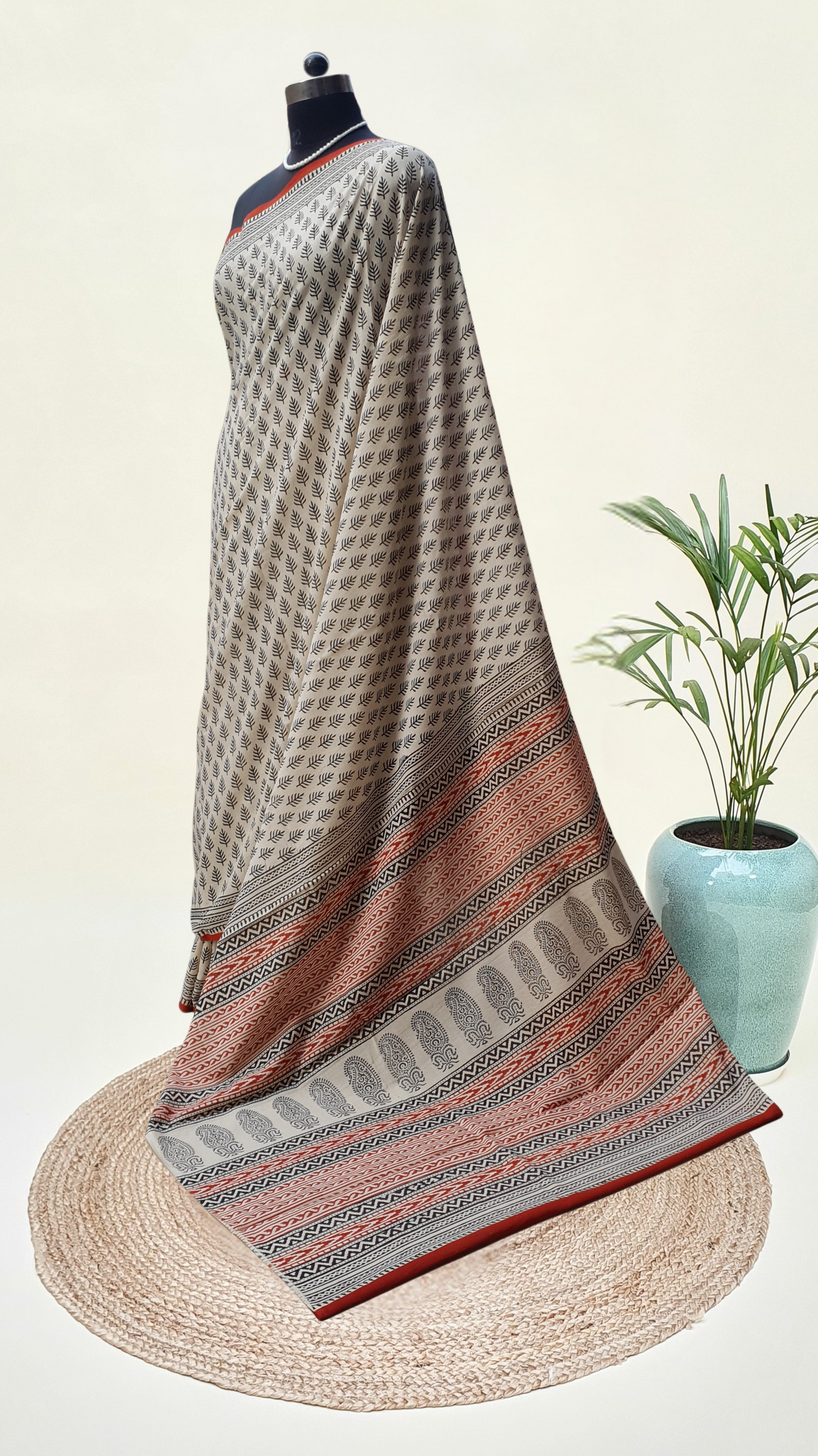 British Beige HBP Mul Cotton Saree MCHB-0022