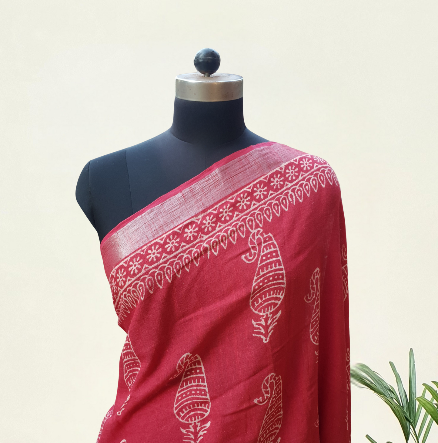 Red HBP Linen Saree LNHB-0008