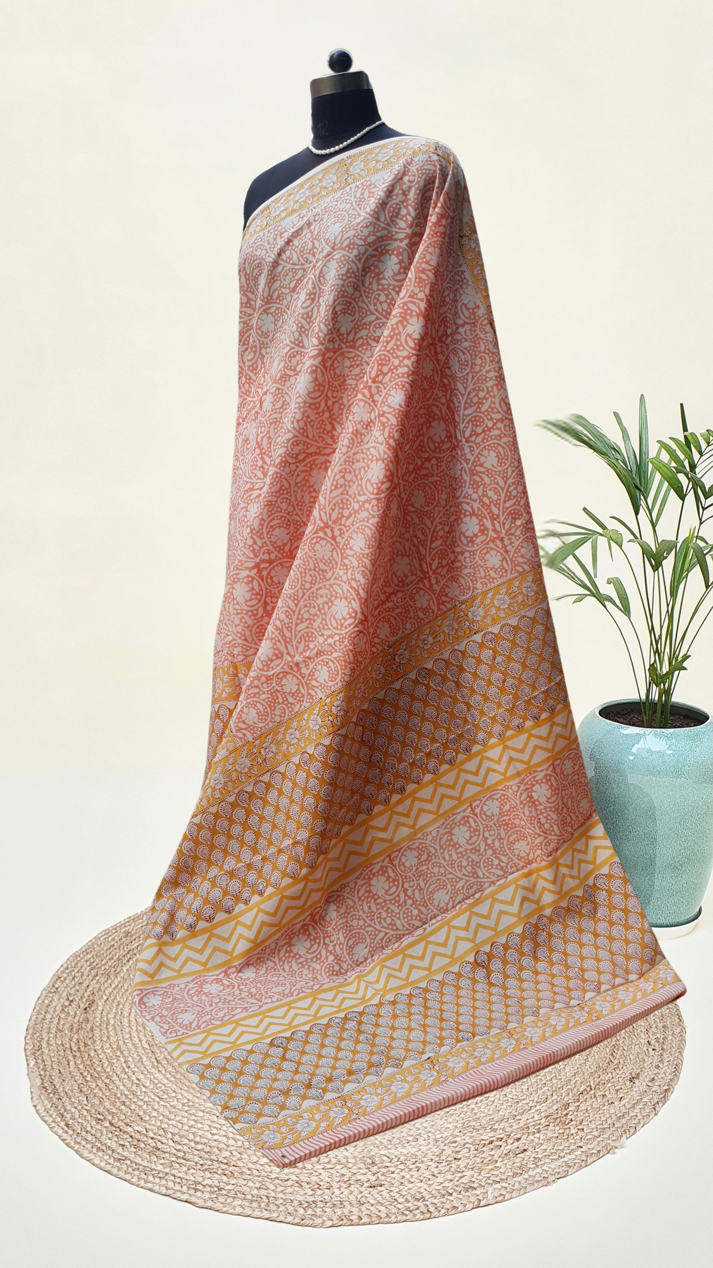 Peach HBP Mul Cotton Saree MCHB-0017