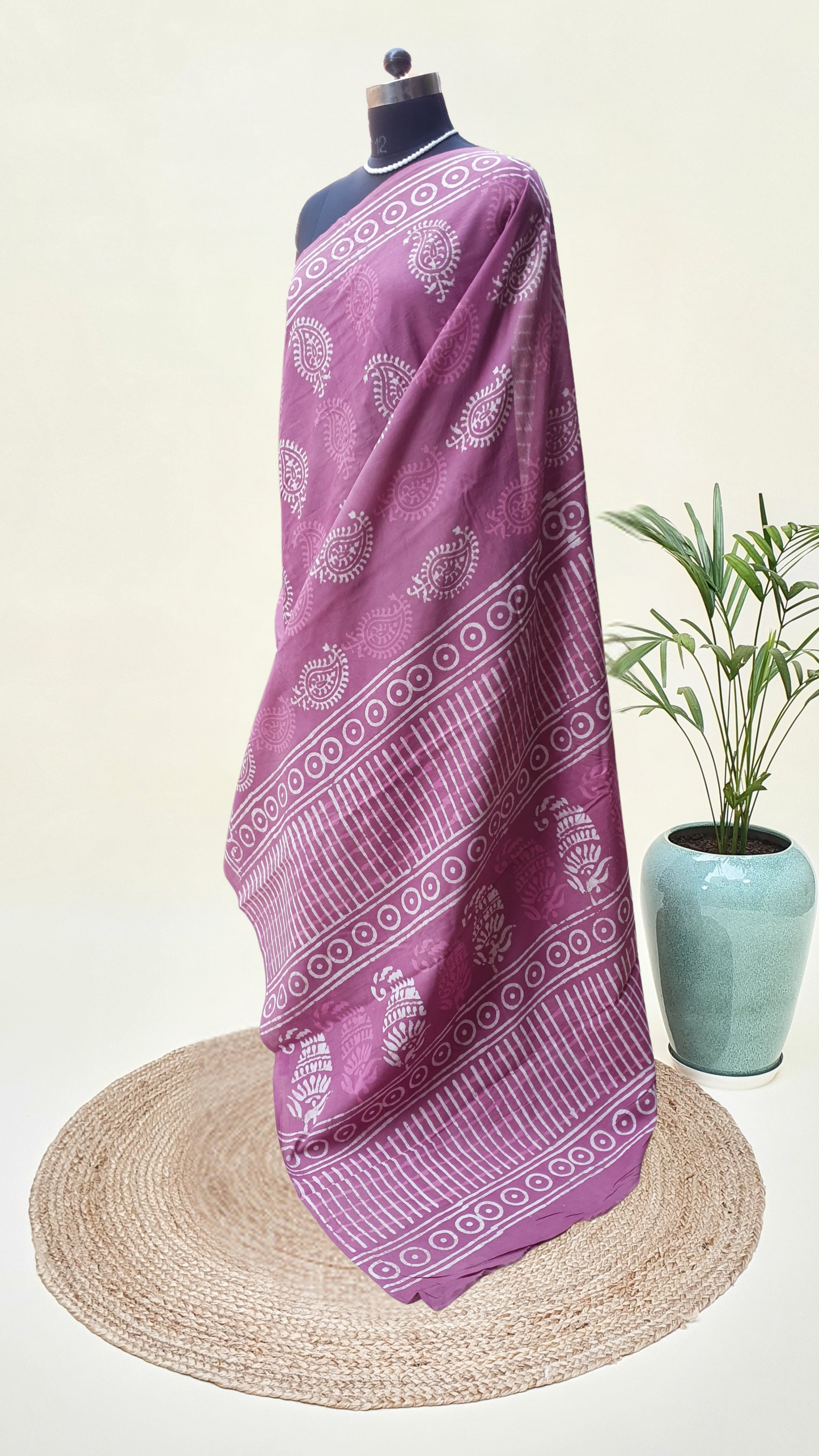 Onion Pink HBP Mul Cotton Saree MCHB-0006