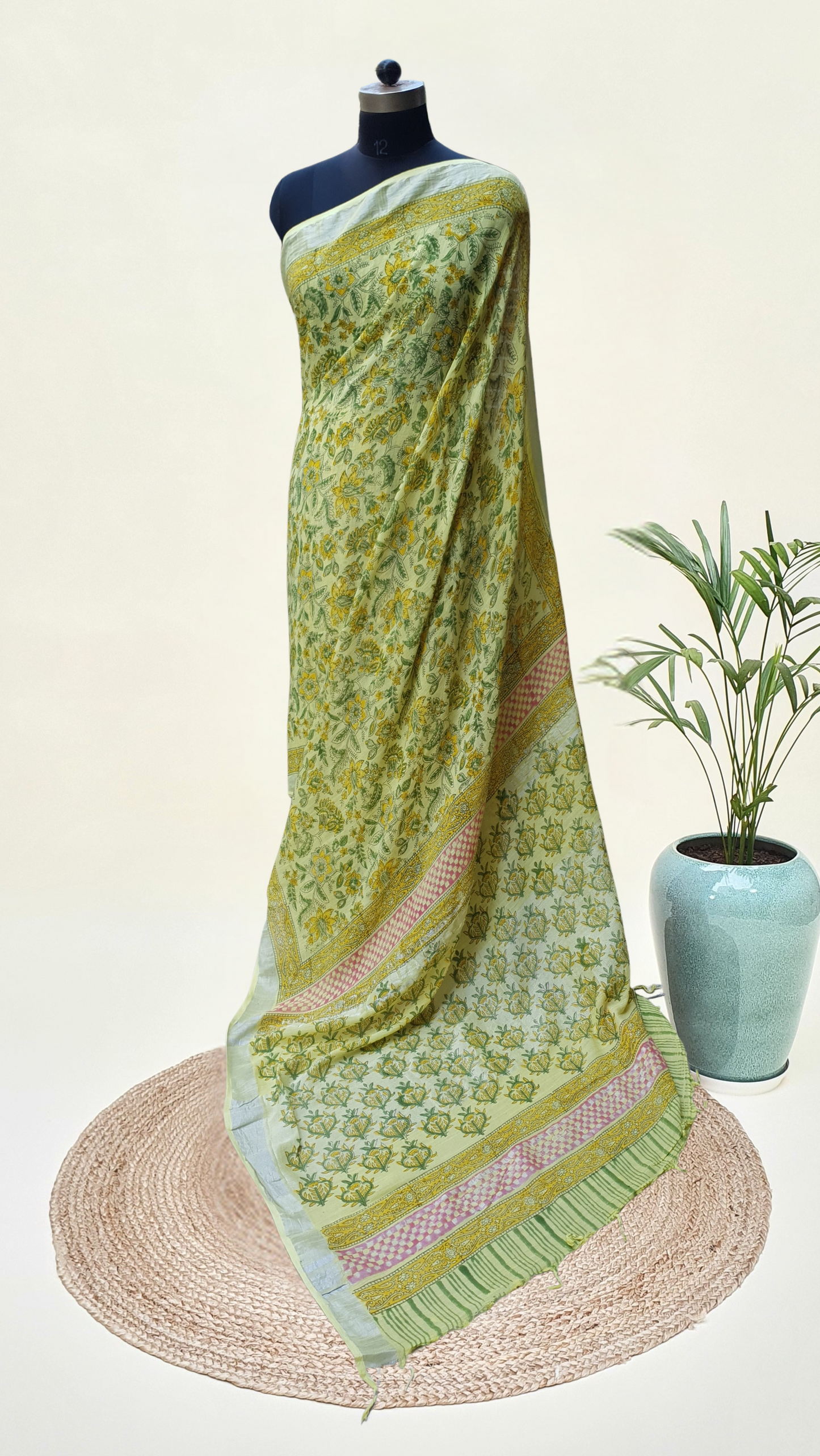Lemon Yellow HBP Linen Saree LNHB-0001