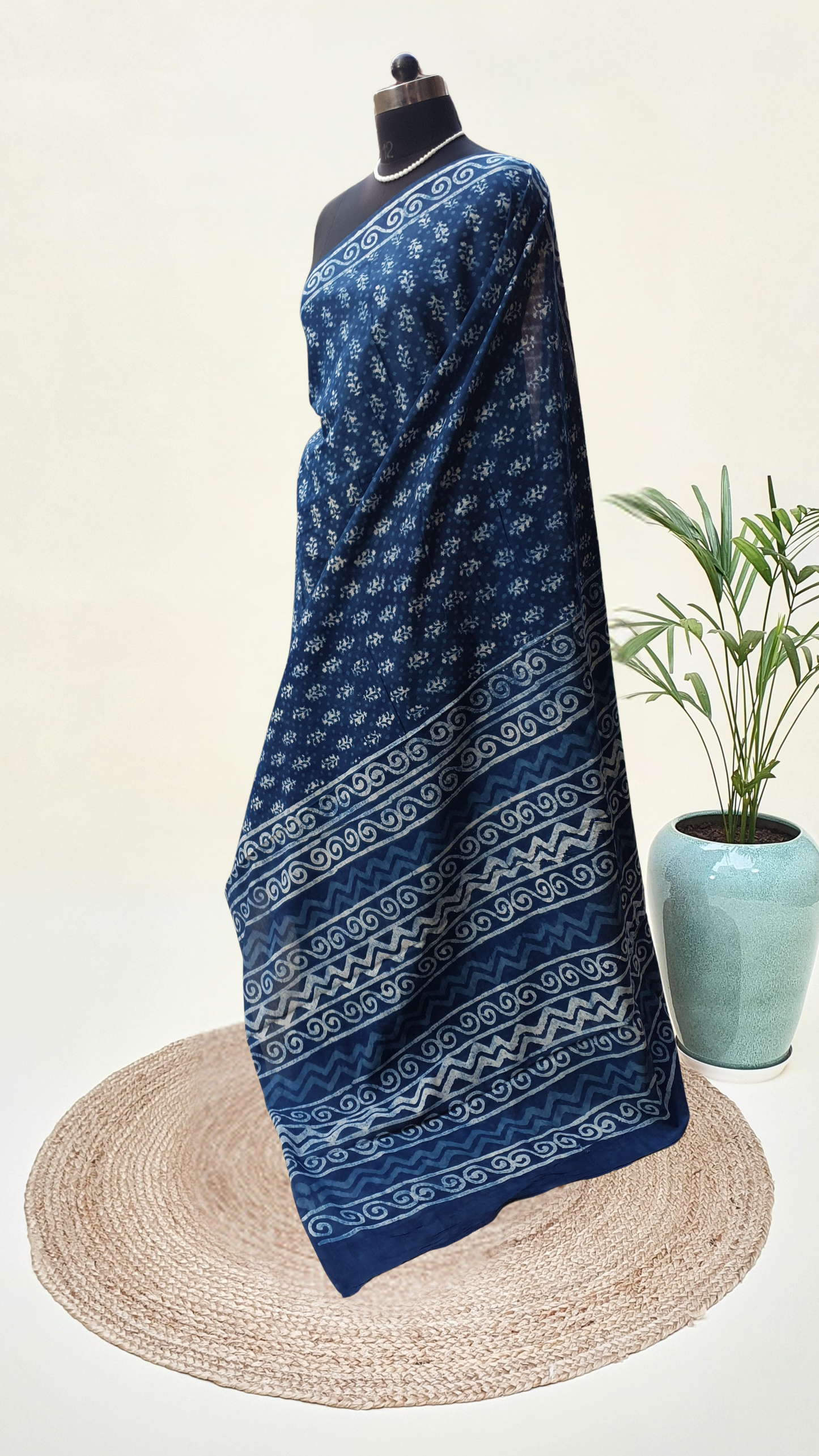 Indigo HBP Mul Cotton Saree MCHB-0013