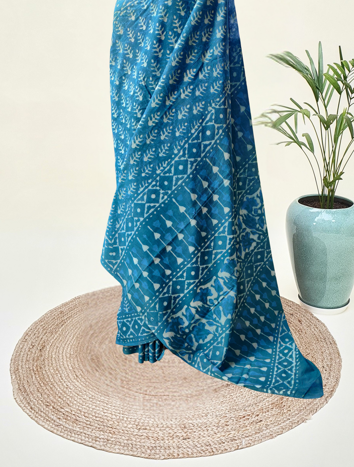 Teal Blue HBP Mul Cotton Saree MCHB-0014