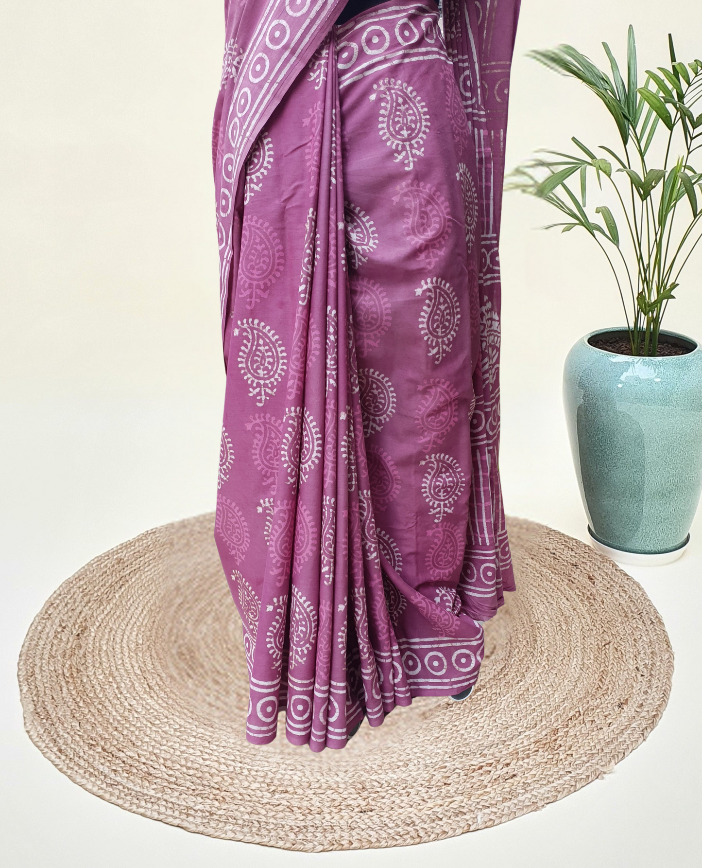 Onion Pink HBP Mul Cotton Saree MCHB-0006