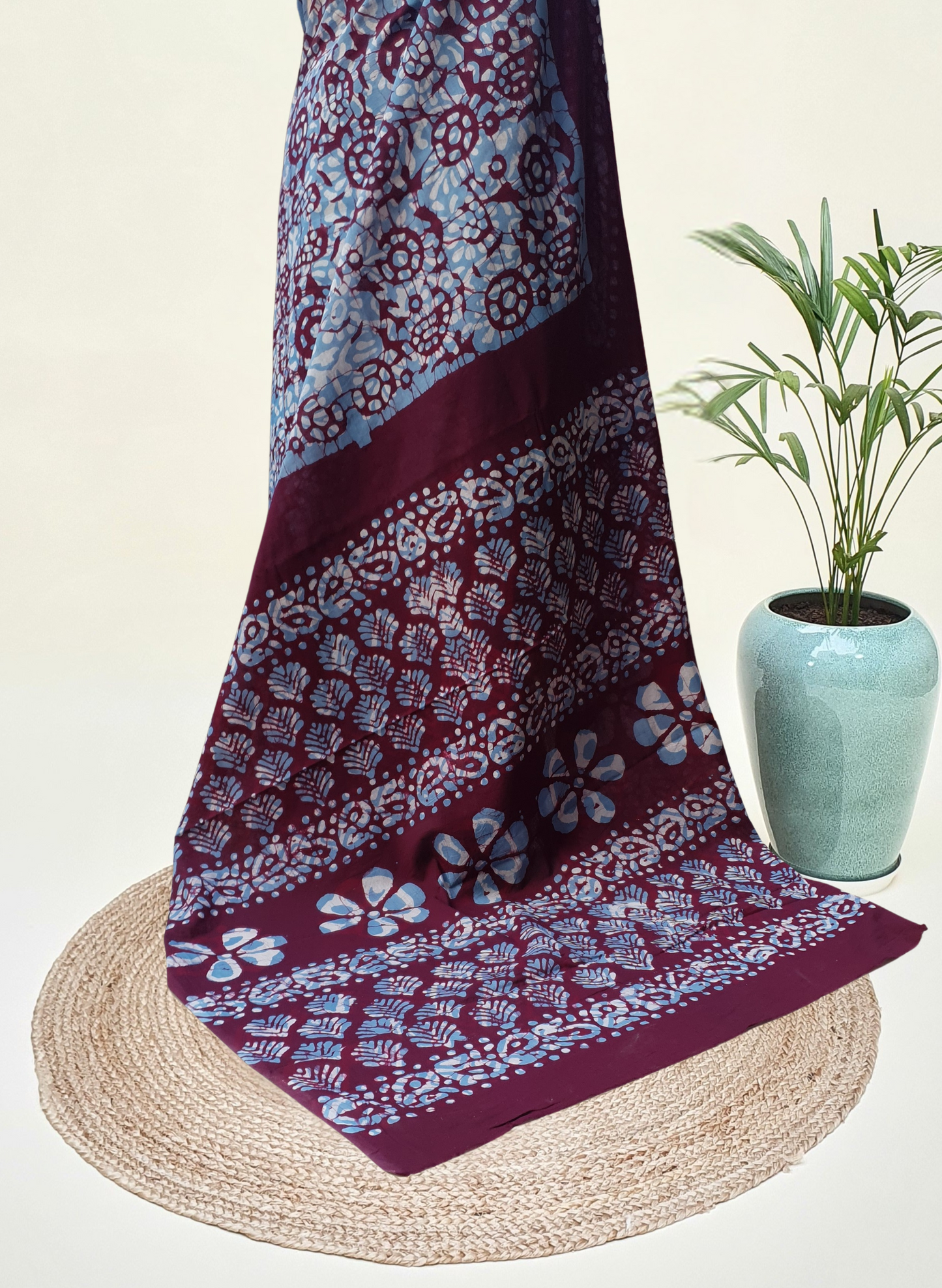 Wine & Blue HBP Mul Cotton Saree MCHB-0019