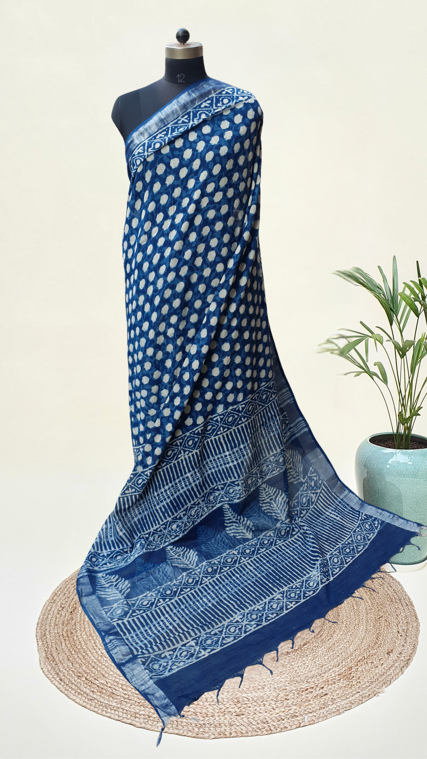 Indigo HBP Linen Saree LNHB-0006