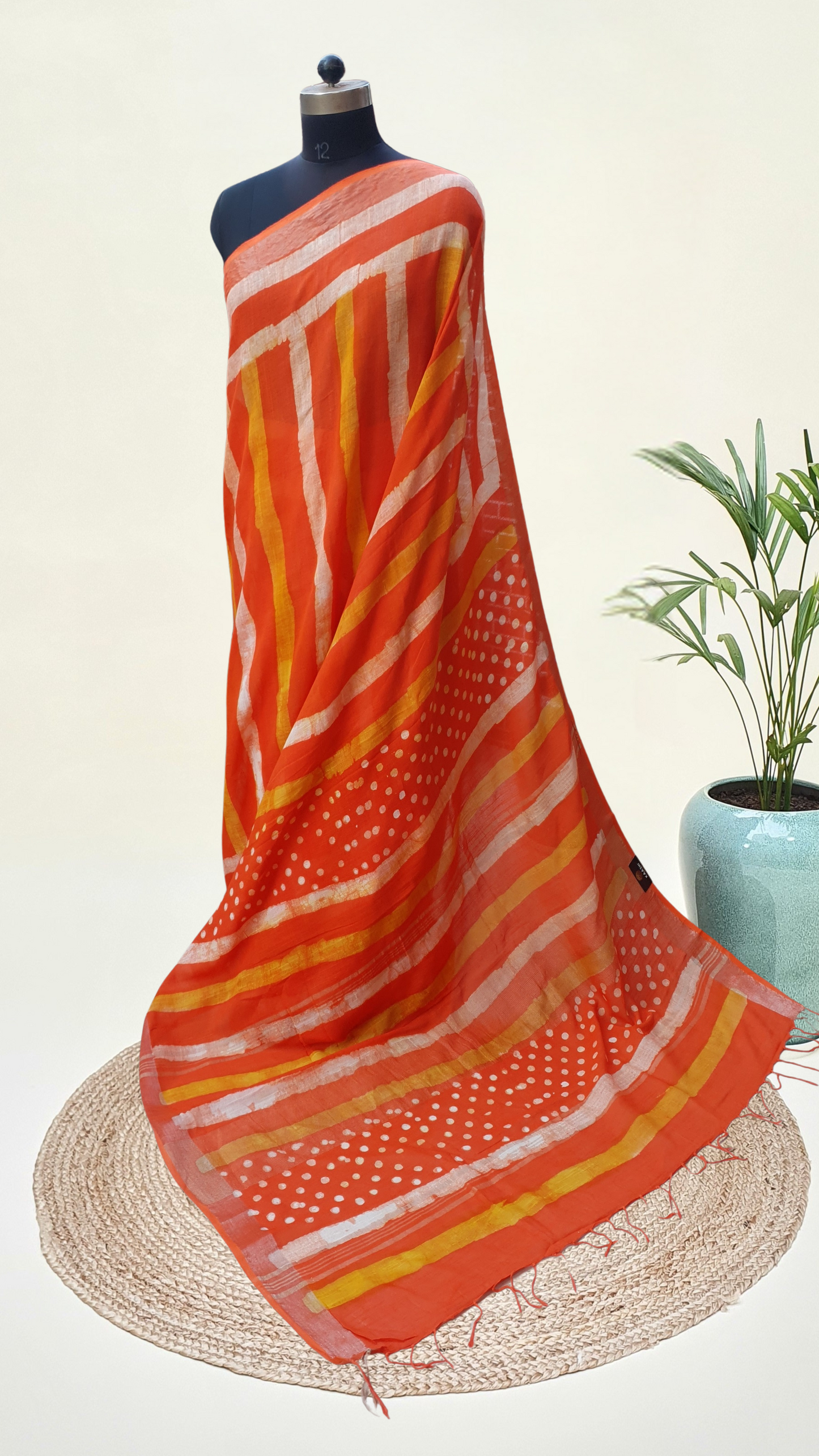Resolute Orange HBP Linen Saree LNHB-0009