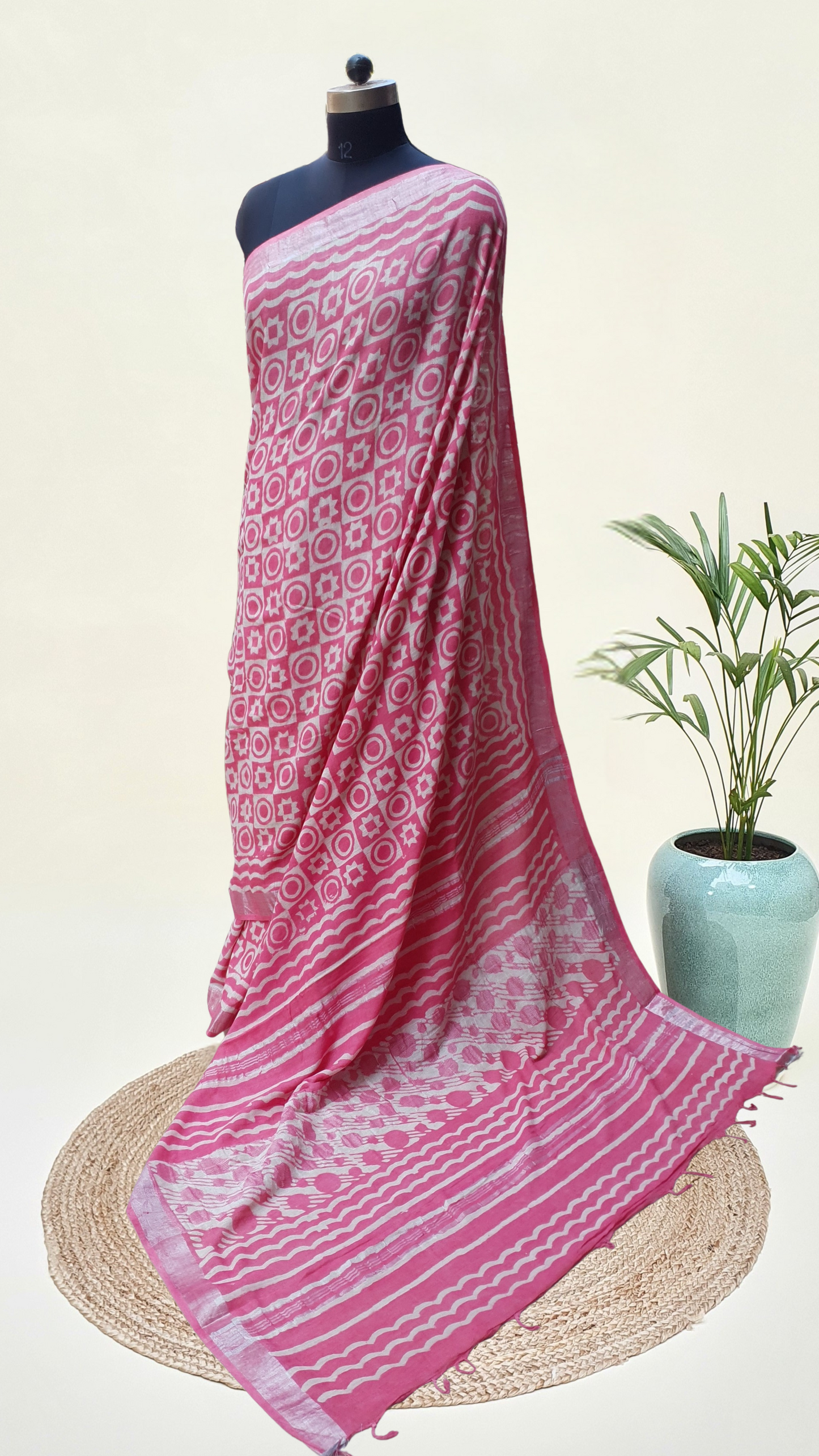 Pink HBP Linen Saree LNHB-0003