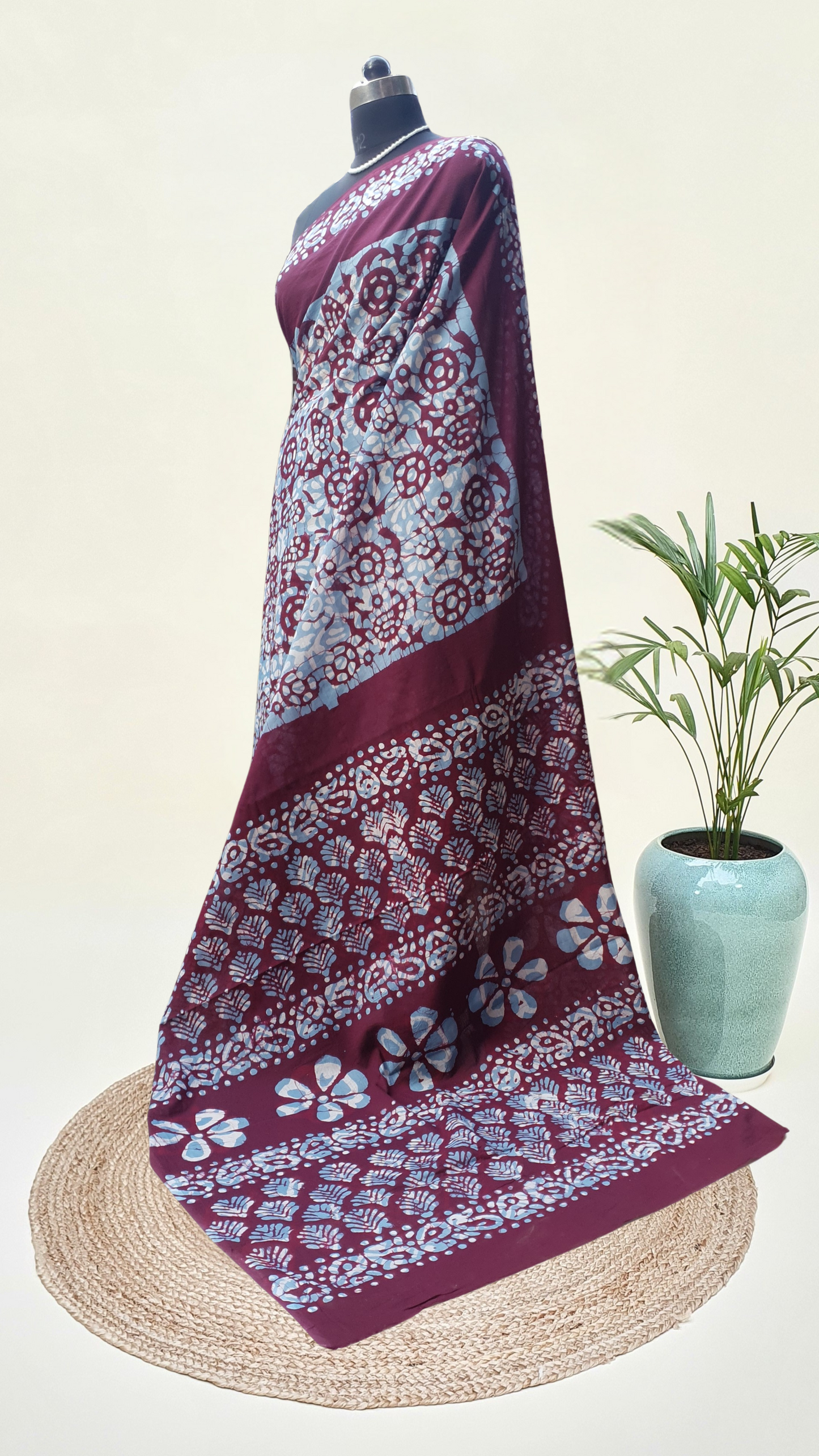 Wine & Blue HBP Mul Cotton Saree MCHB-0019