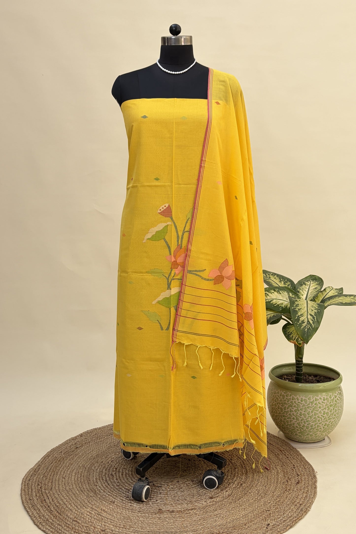 Bright Yellow Cotton Jamdani Suit JDCC-0009