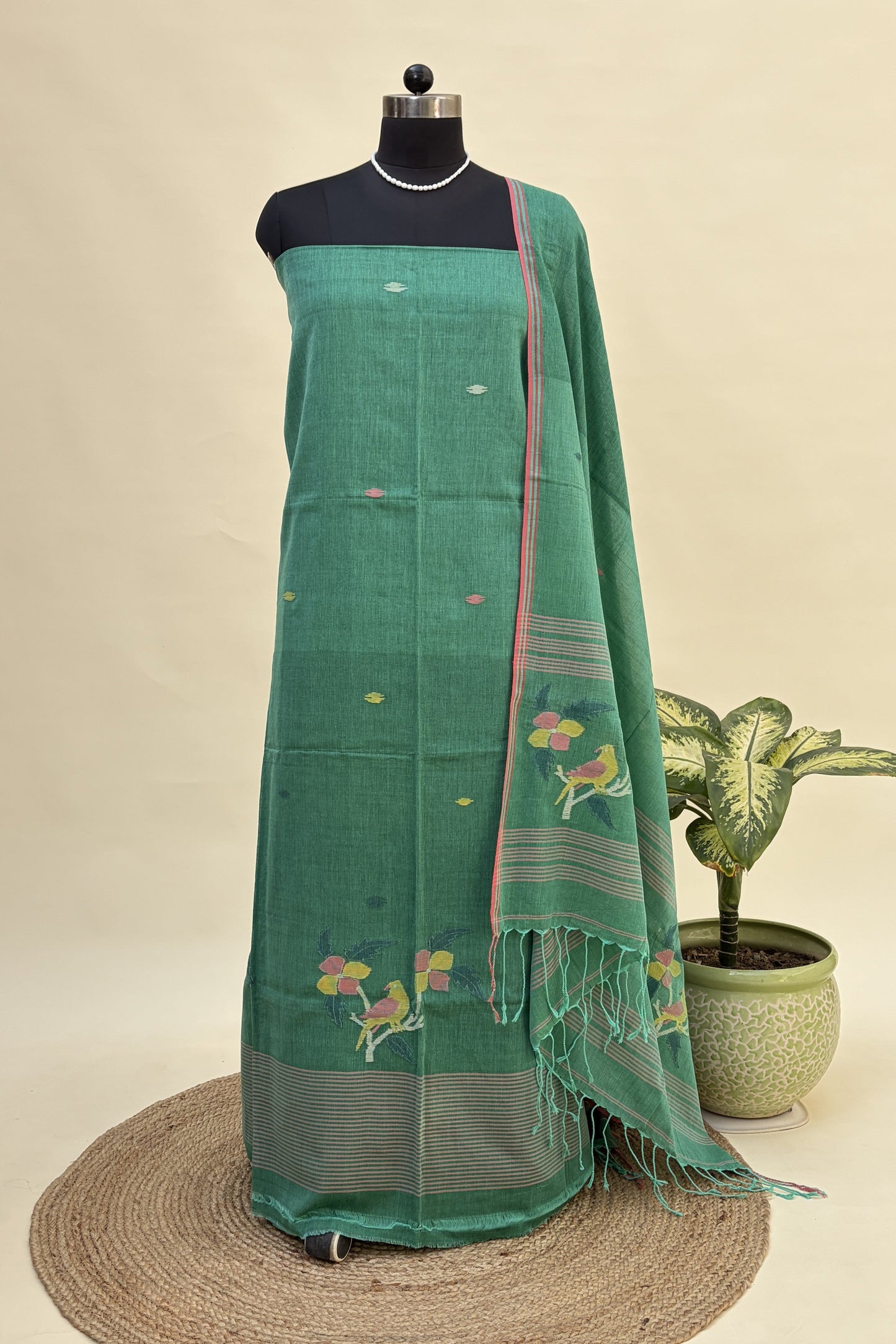 Matte Emerald Cotton Jamdani Suit JDCC-0010