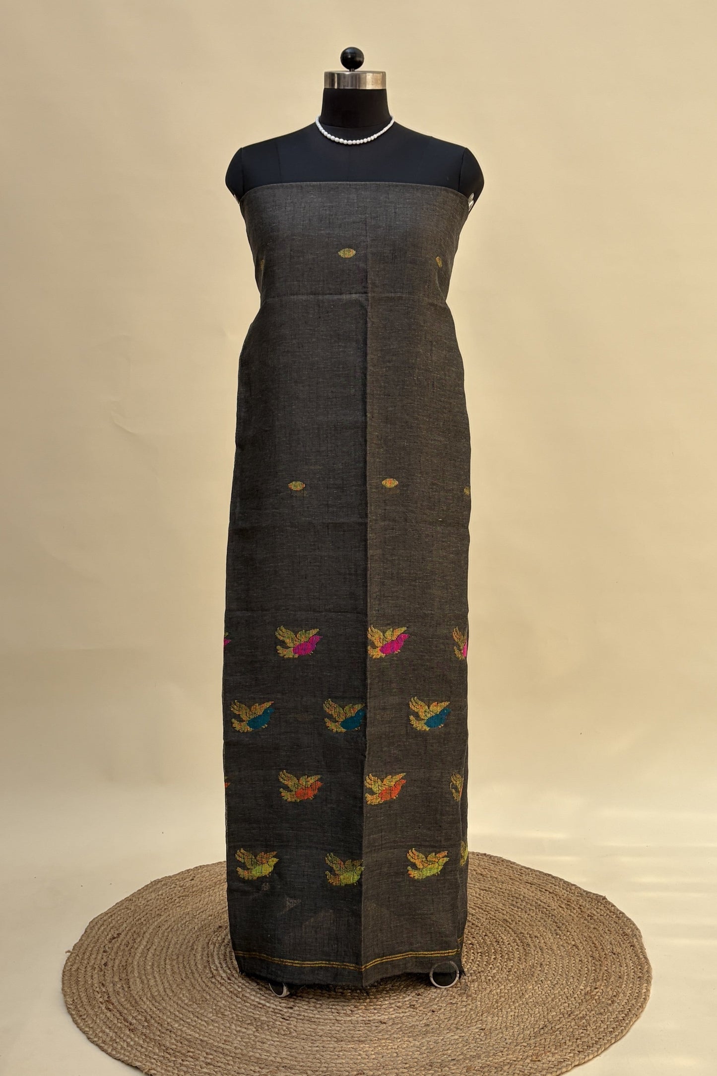 Charcoal Grey Linen Jamdani Suit | JDL-AN8201