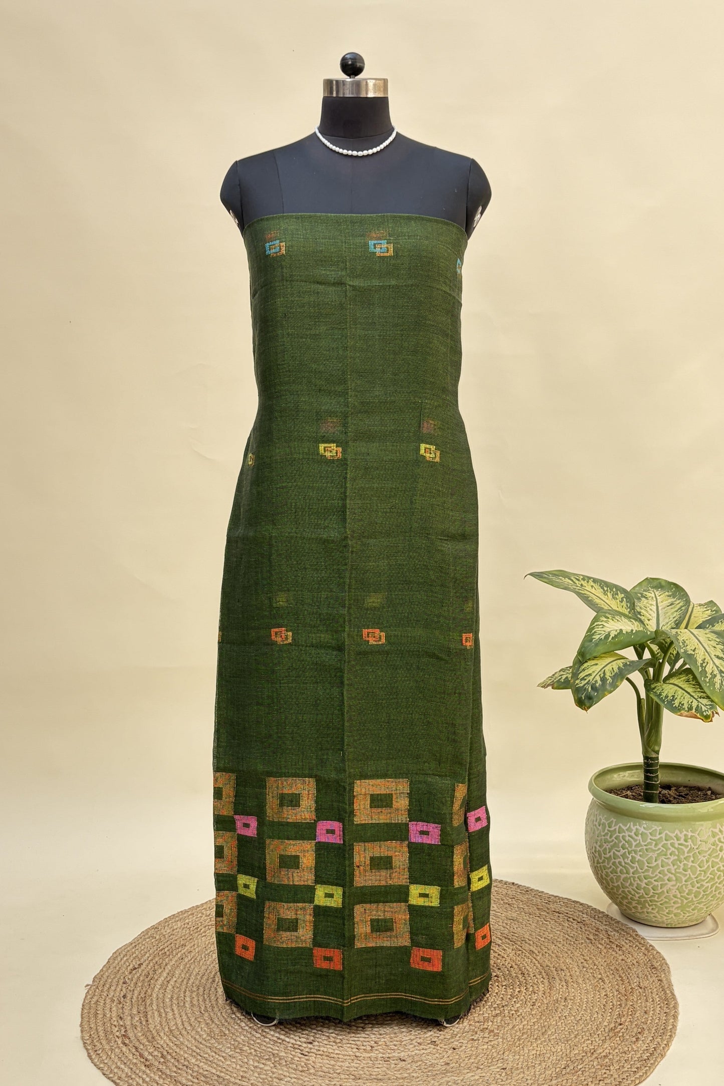 Forest Green Linen Jamdani Suit | JDL-AN8203