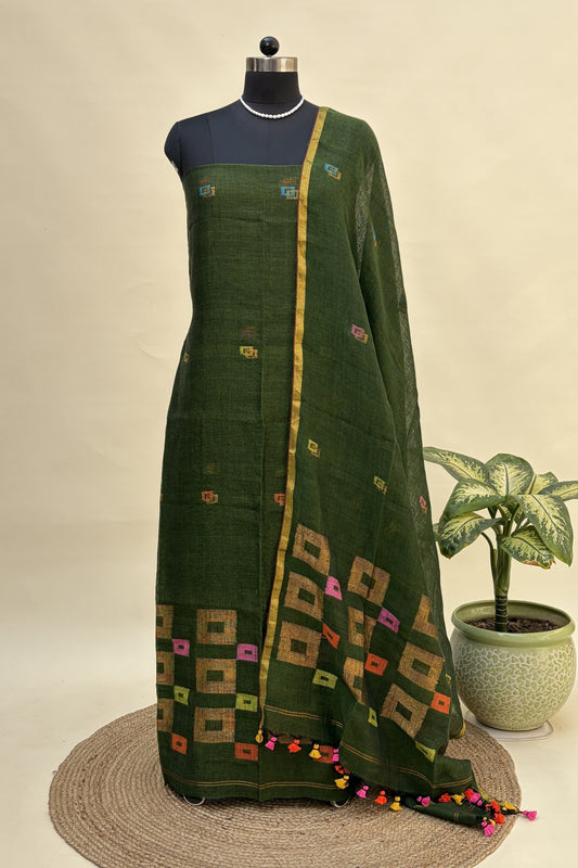 Forest Green Linen Jamdani Suit | JDL-AN8203