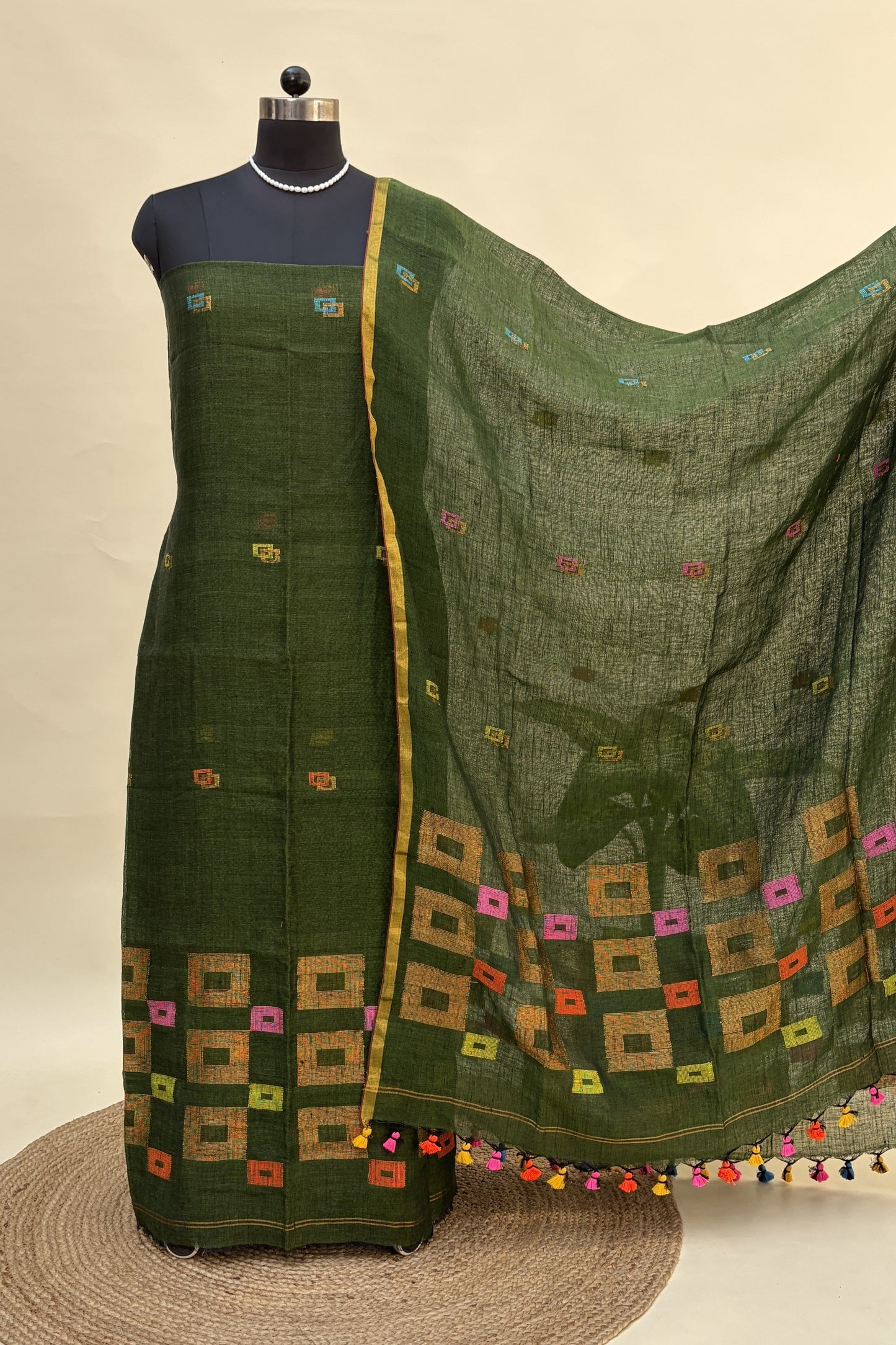 Forest Green Linen Jamdani Suit | JDL-AN8203