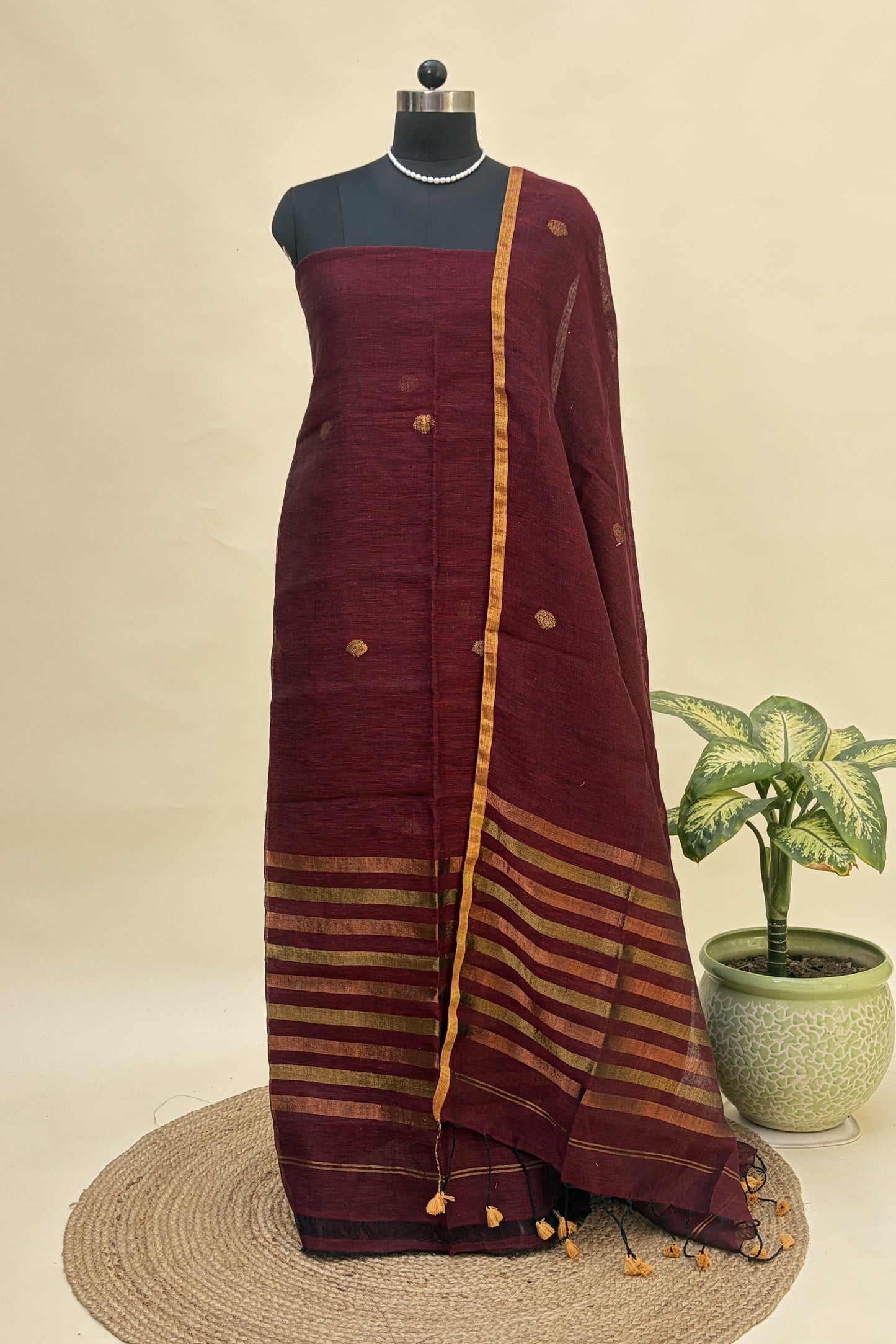 Deep WIne Linen Jamdani Suit | JDL-AN8202