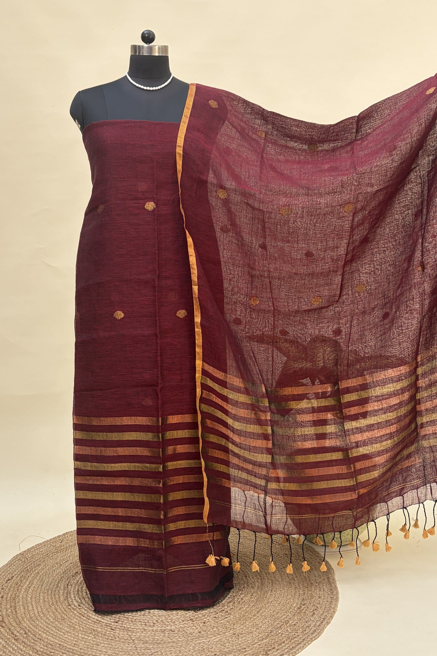 Deep WIne Linen Jamdani Suit | JDL-AN8202