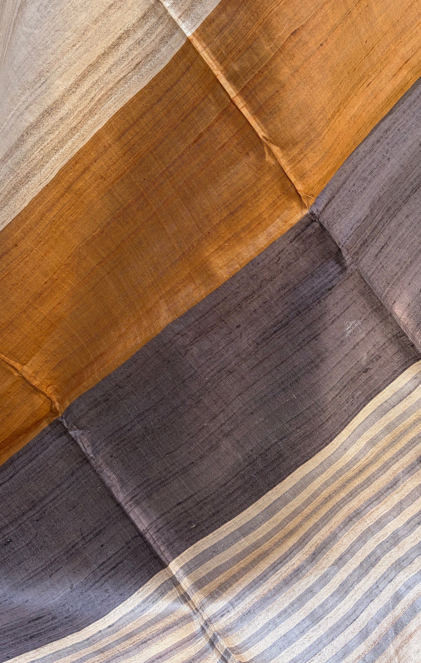 Natural Tussar Silk Saree with Mustard & Grey Border