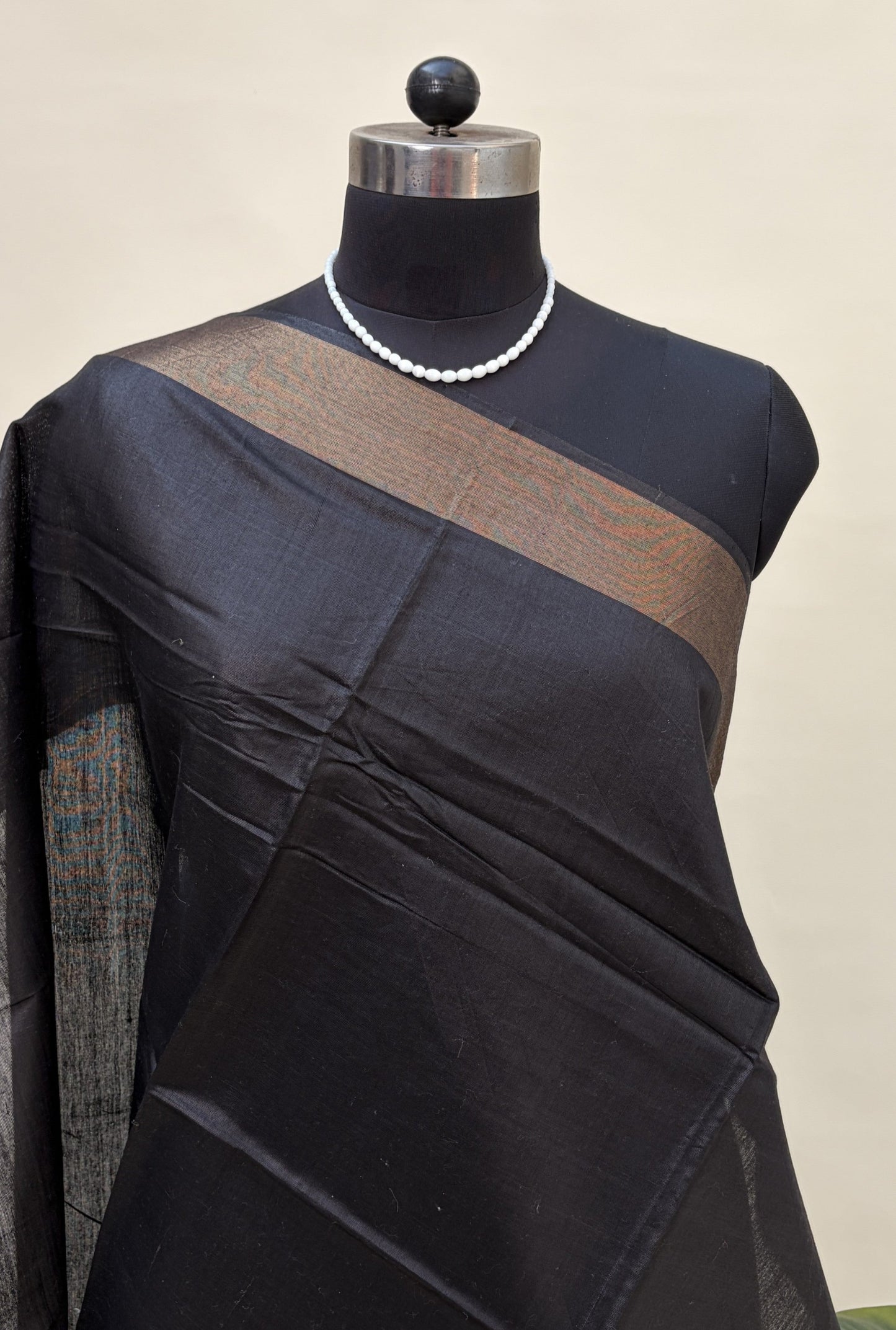 Smoke Grey Tussar Silk Saree with Dark Stripes