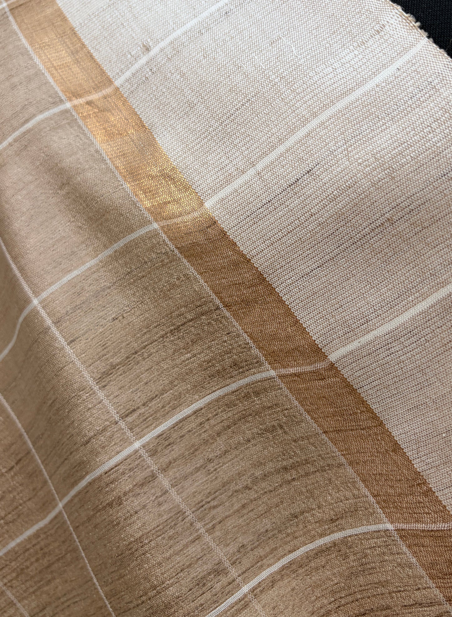 Natural Tussar Silk Saree with Checks & Stripes
