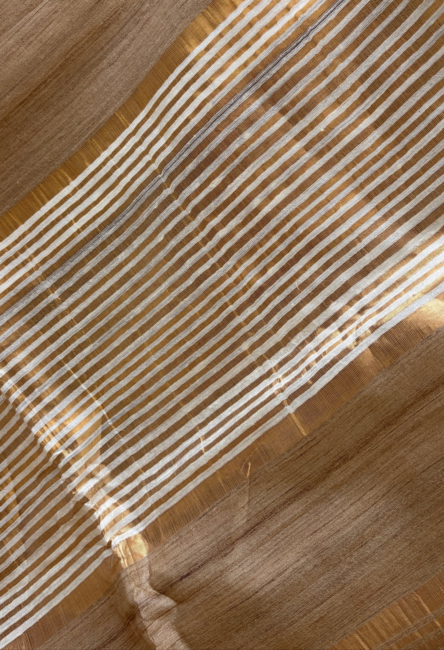 Beige and Ivory Tussar Silk Saree