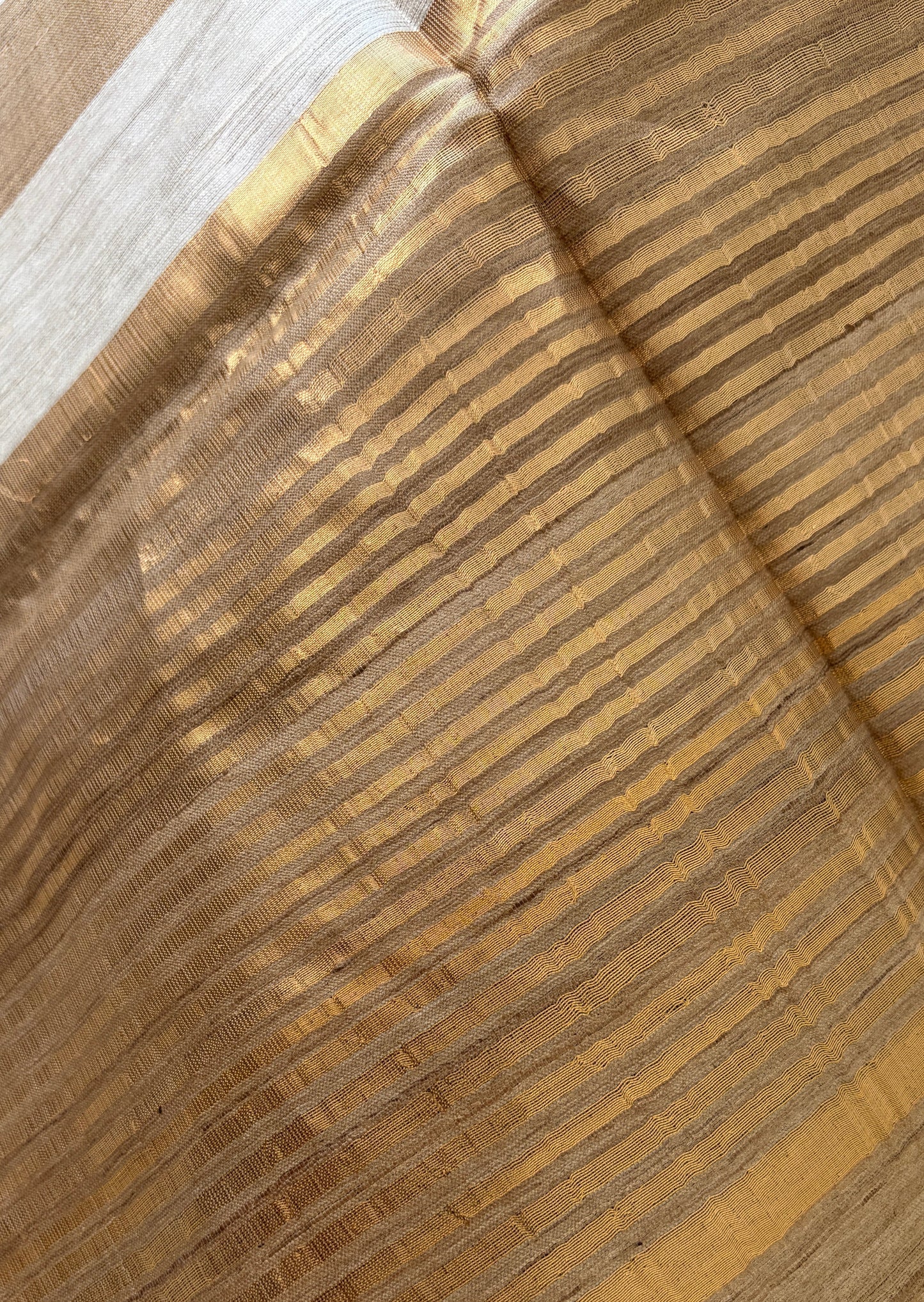 Beige and Ivory Tussar Silk Saree