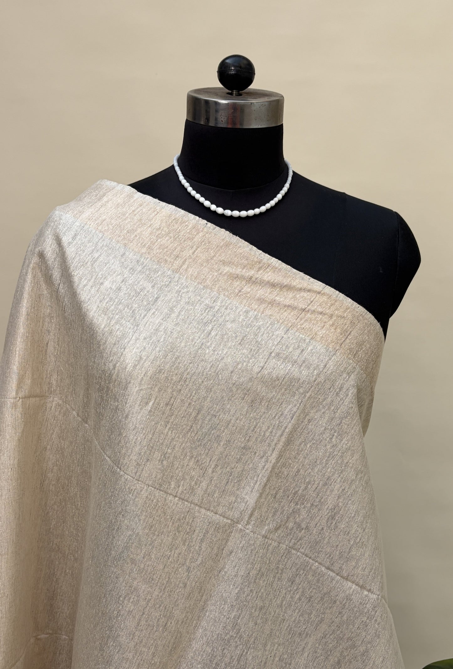 Natural Tussar Silk Saree with Blue Stripe