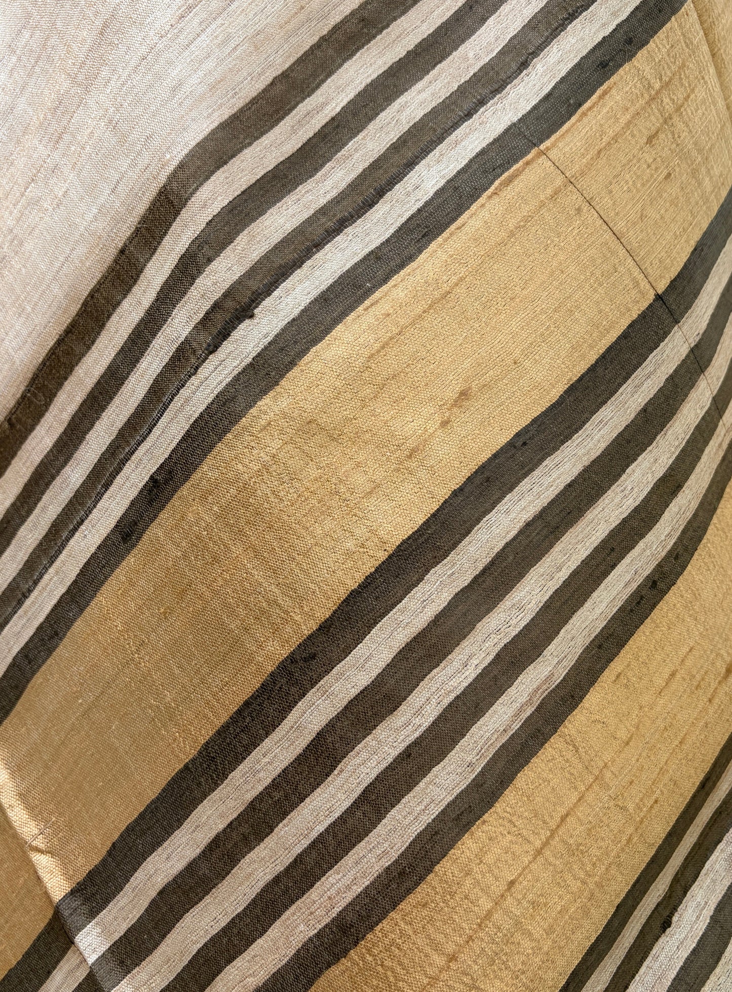 Natural Tussar Silk Saree with Blue Stripe