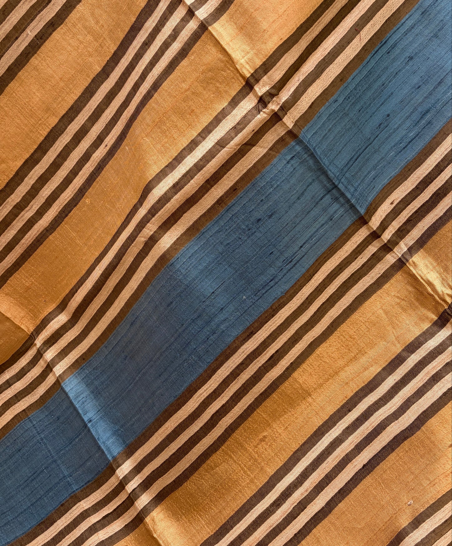 Natural Tussar Silk Saree with Blue Stripe