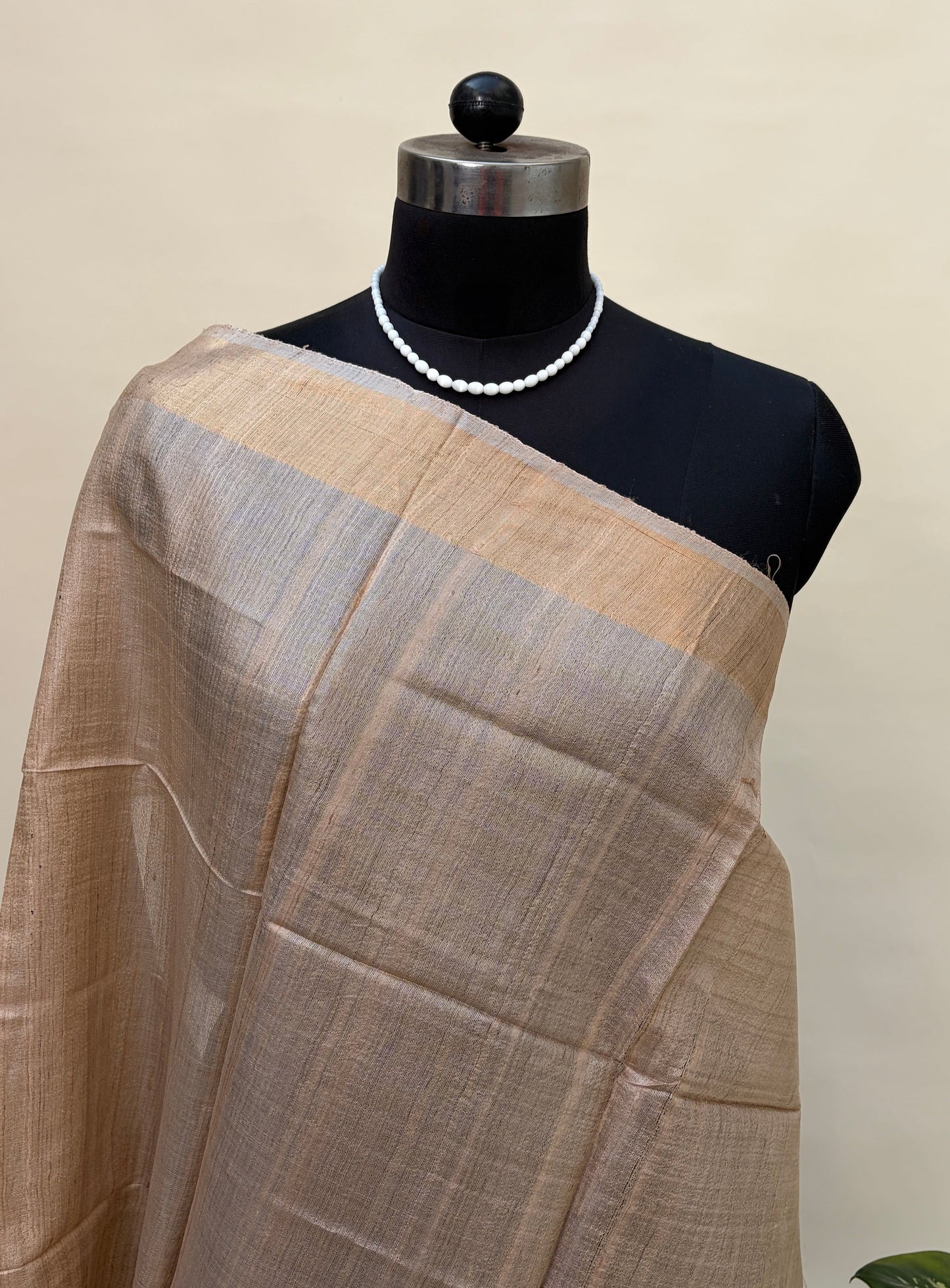 Natural Tussar Silk Saree with Magenta Accent
