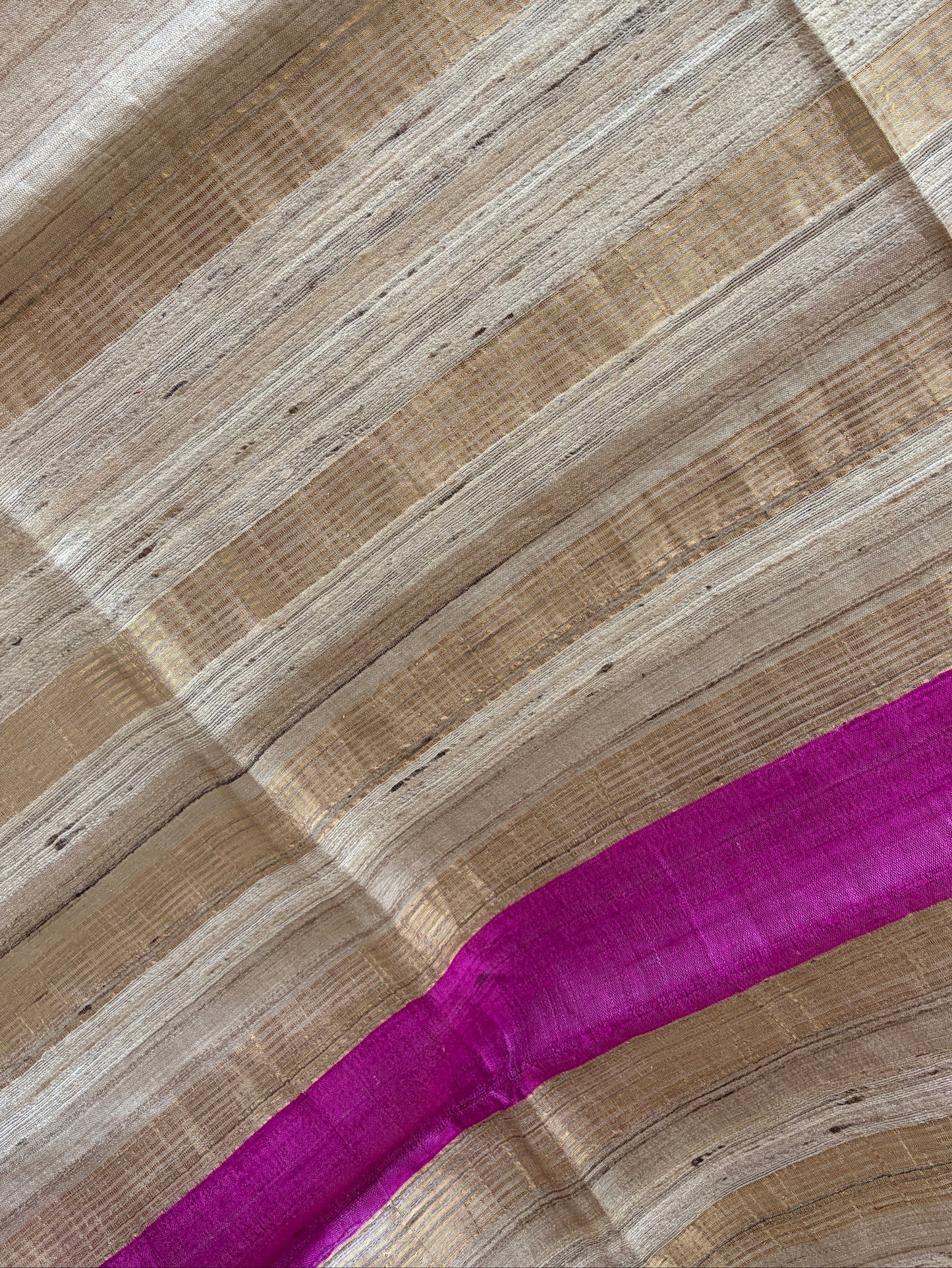 Natural Tussar Silk Saree with Magenta Accent