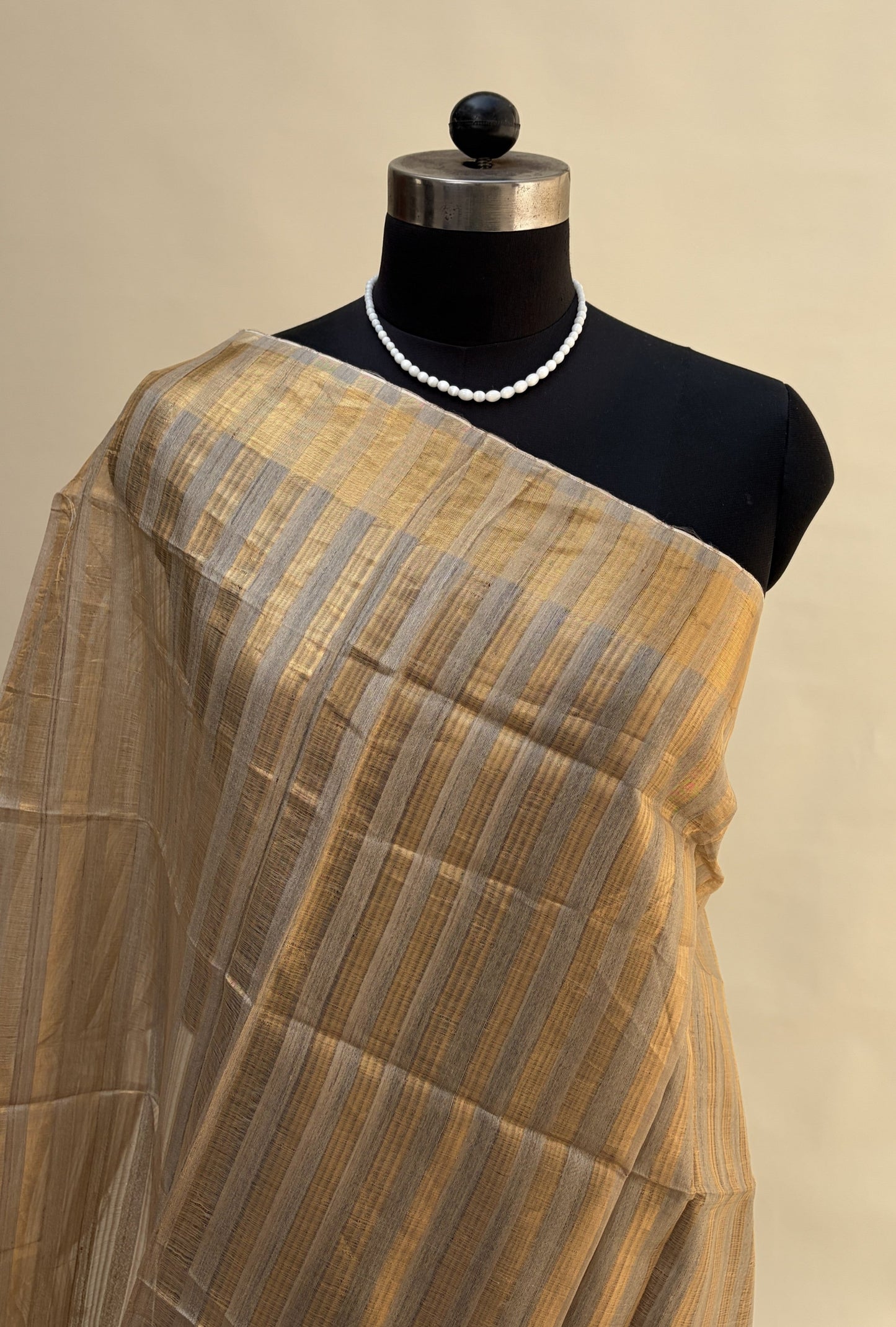 Deep Red Tussar Silk Saree