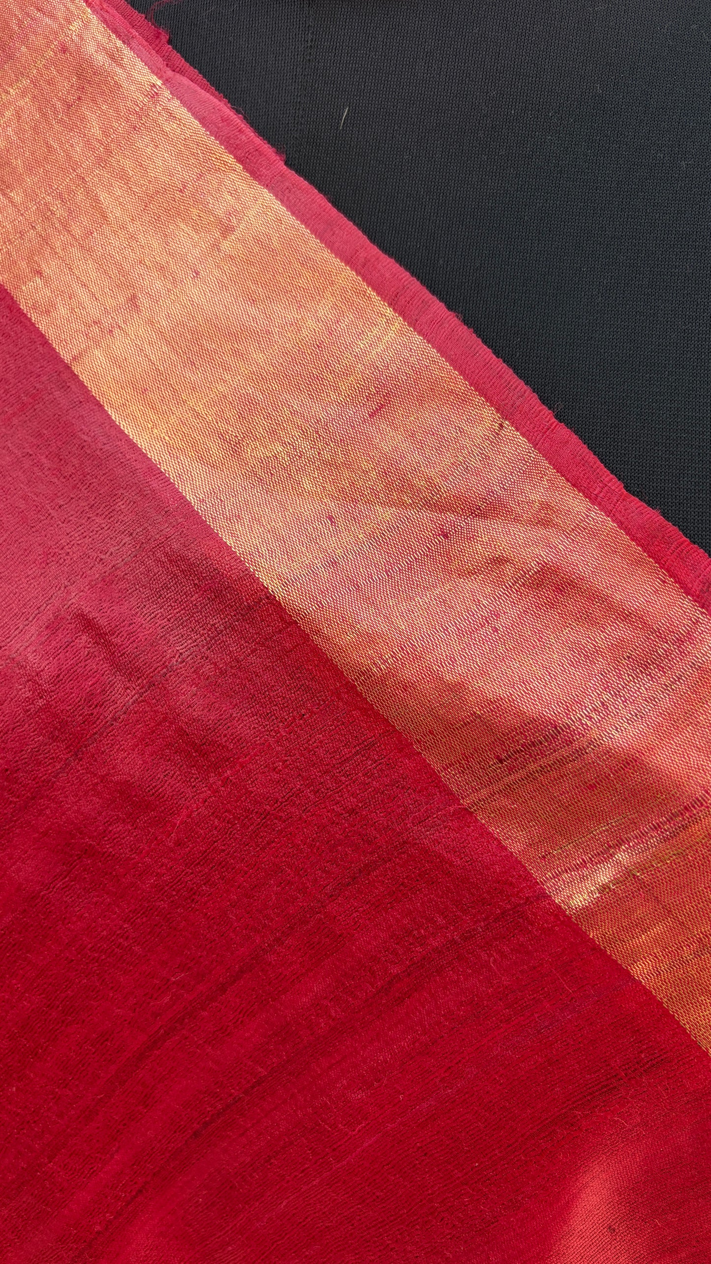 Deep Red Tussar Silk Saree