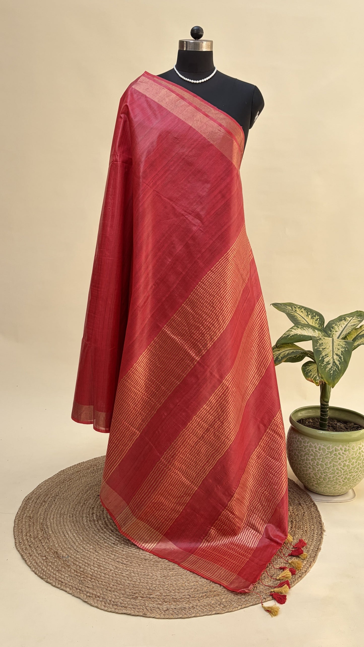 Rose Tussar Silk Saree