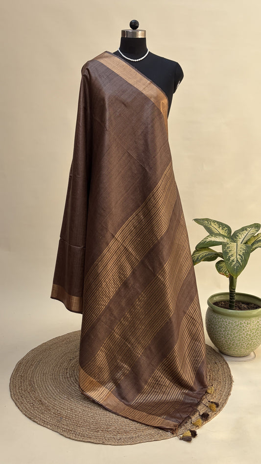 Mocha Brown Tussar Silk Saree